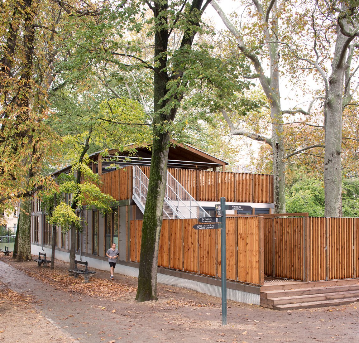 Wooden nursery in Luxembourg Gardens by Djuric Tardio Architectes. Photograph by Clément Guillaume
