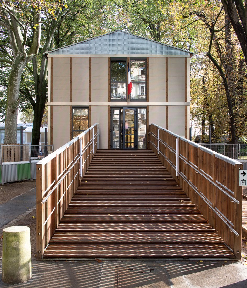 Wooden nursery in Luxembourg Gardens by Djuric Tardio Architectes. Photograph by Clément Guillaume