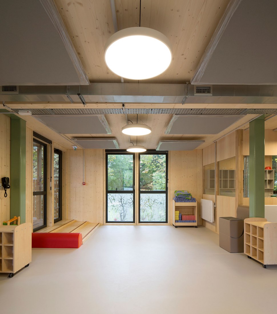 Wooden nursery in Luxembourg Gardens by Djuric Tardio Architectes. Photograph by Clément Guillaume