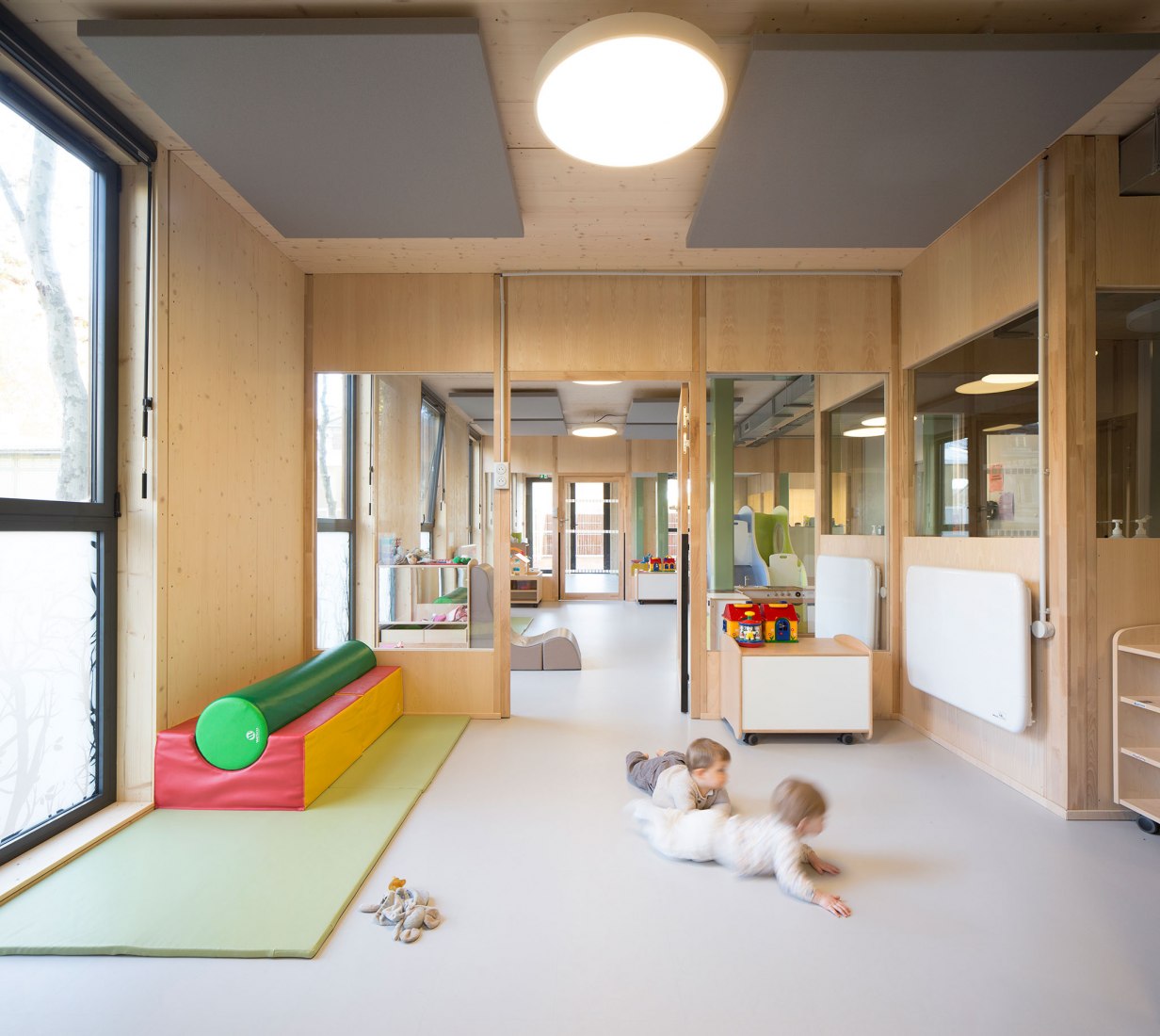 Wooden nursery in Luxembourg Gardens by Djuric Tardio Architectes. Photograph by Clément Guillaume
