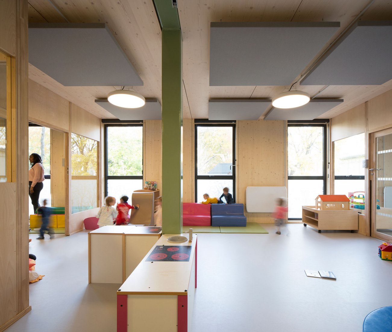 Wooden nursery in Luxembourg Gardens by Djuric Tardio Architectes. Photograph by Clément Guillaume