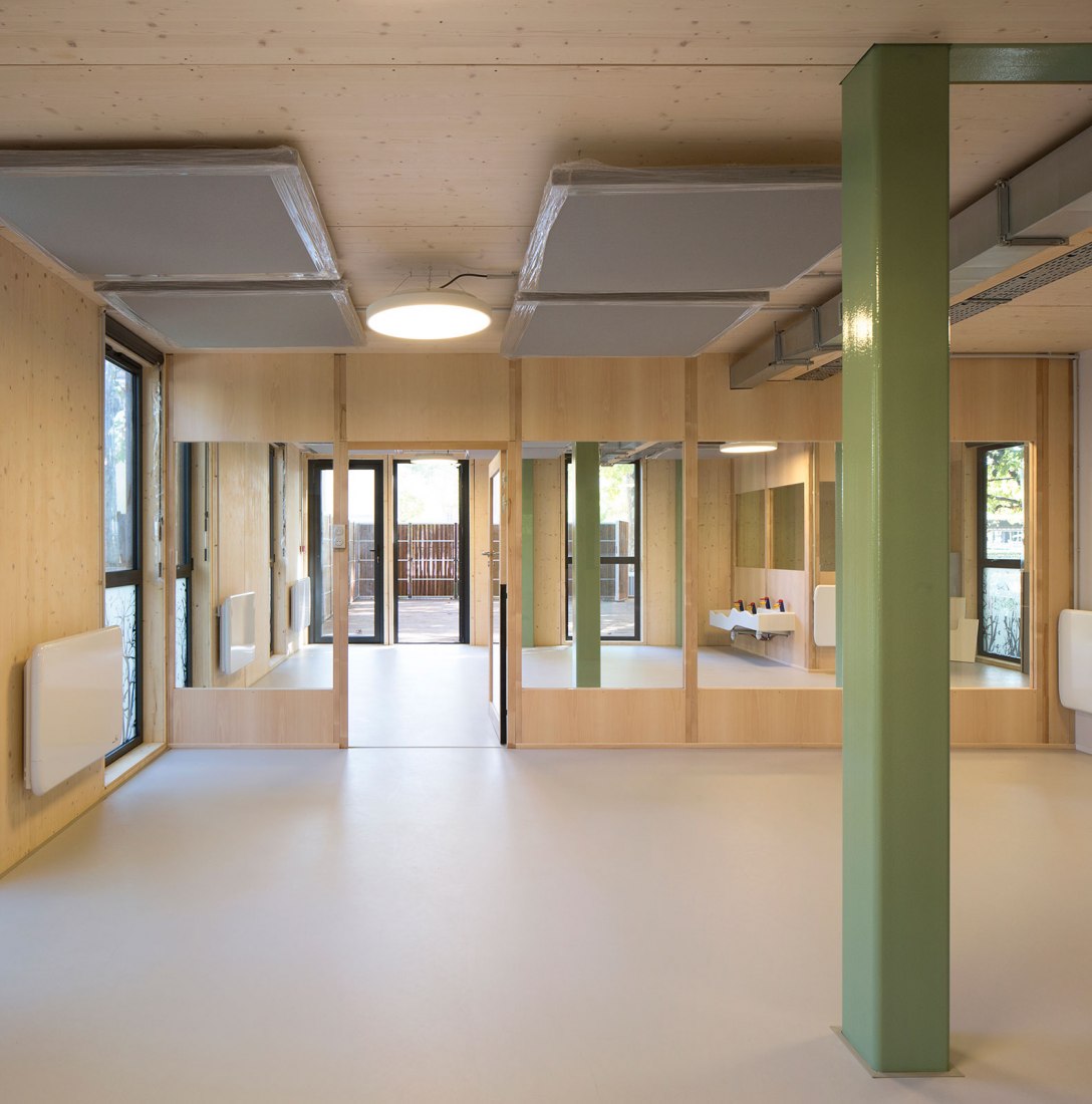 Wooden nursery in Luxembourg Gardens by Djuric Tardio Architectes. Photograph by Clément Guillaume