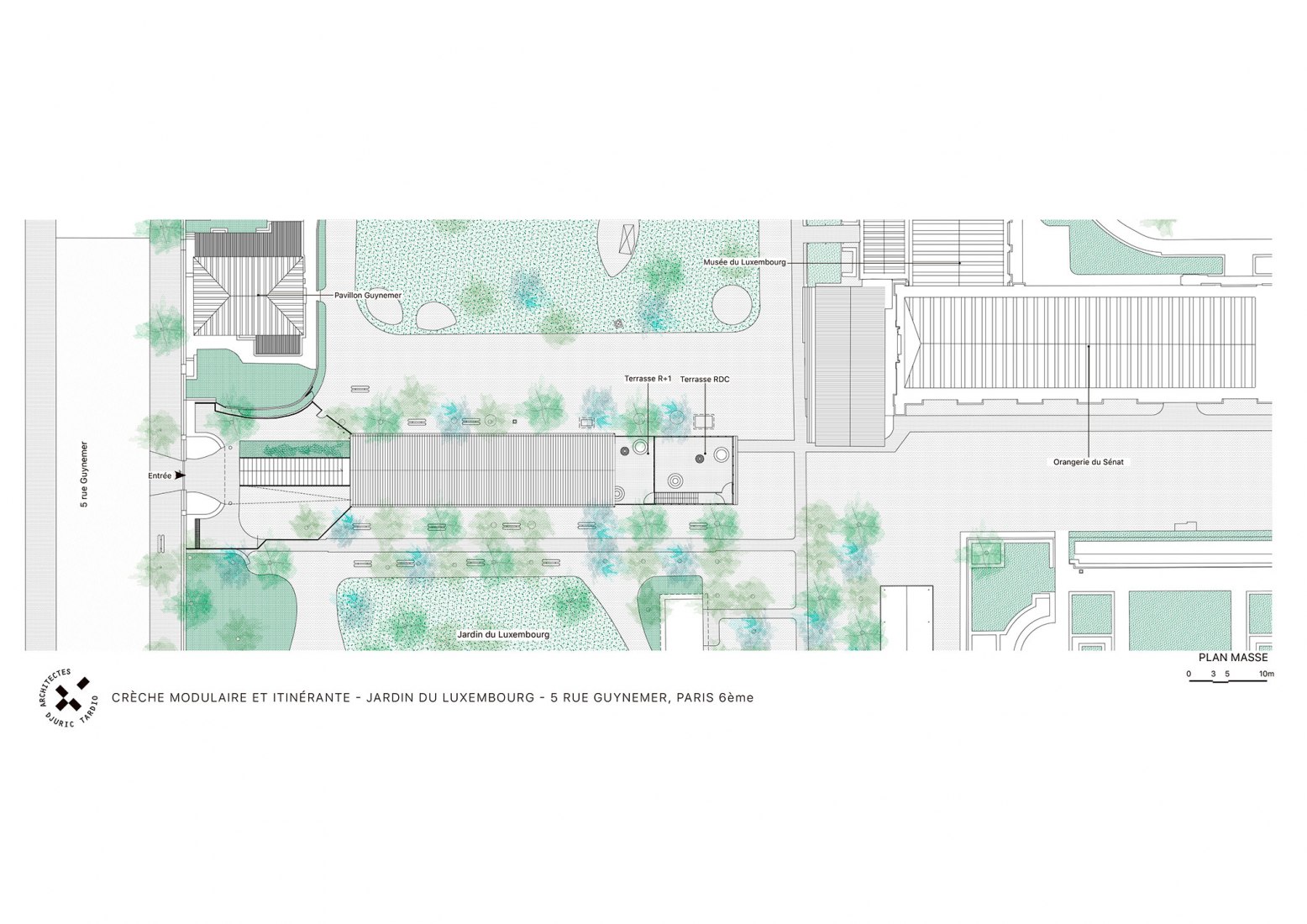 Site plan. Wooden nursery in Luxembourg Gardens by Djuric Tardio Architectes