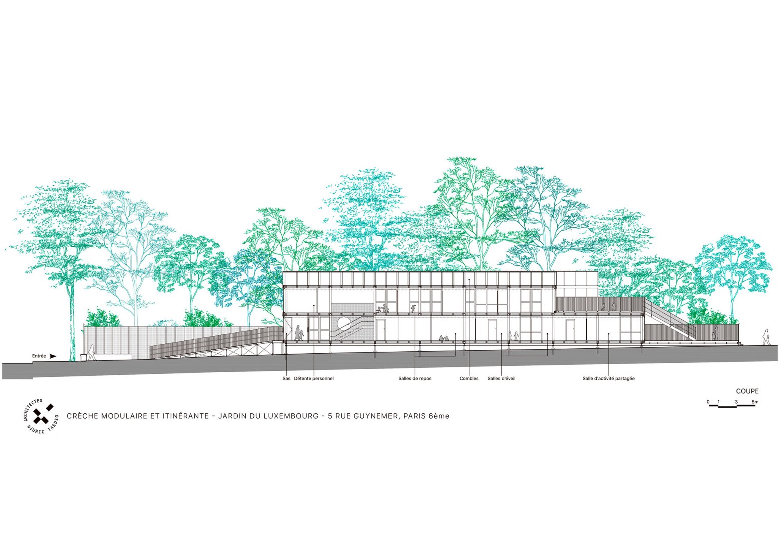 Section. Wooden nursery in Luxembourg Gardens by Djuric Tardio Architectes