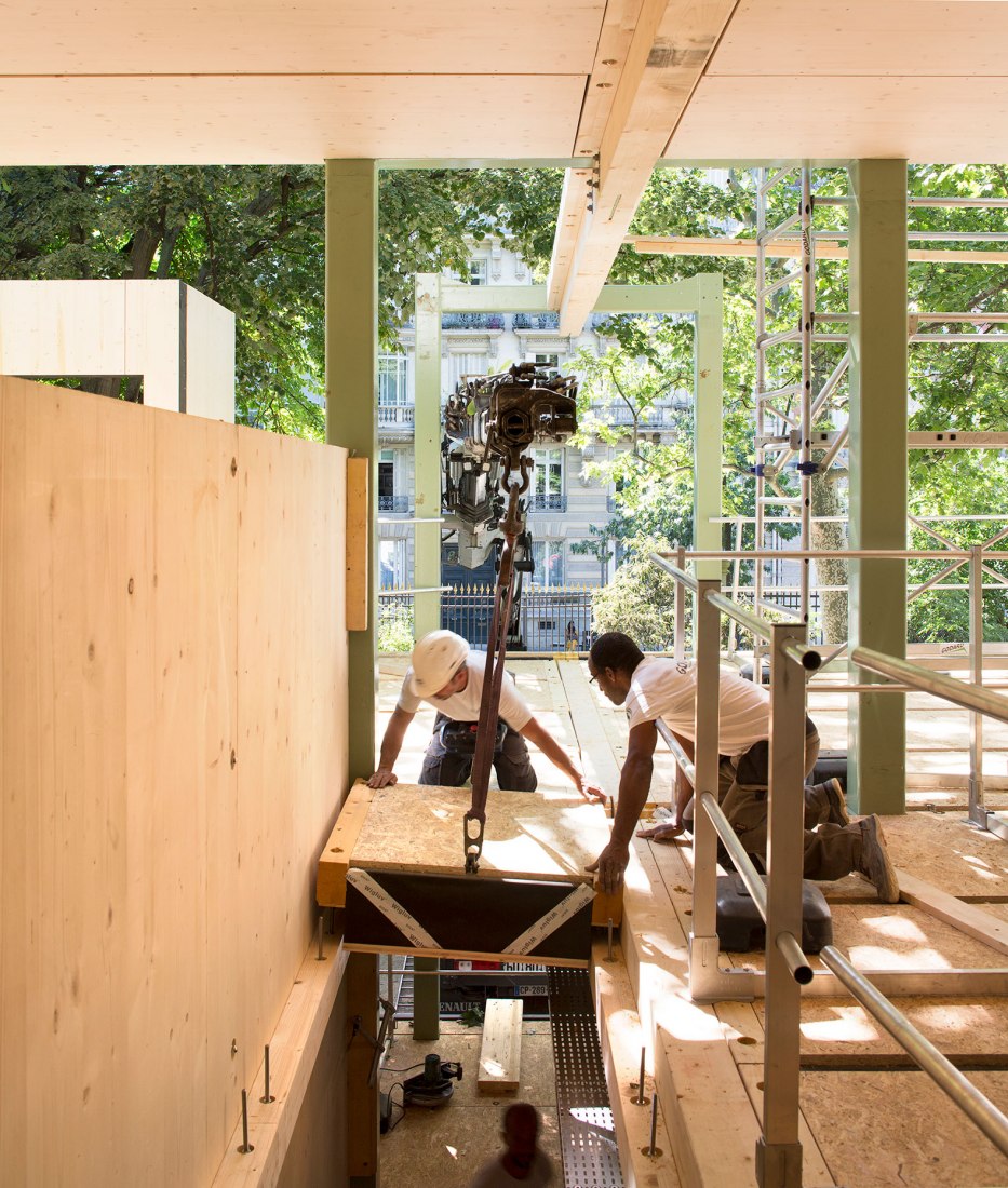 Wooden nursery in Luxembourg Gardens by Djuric Tardio Architectes. Photograph by Clément Guillaume