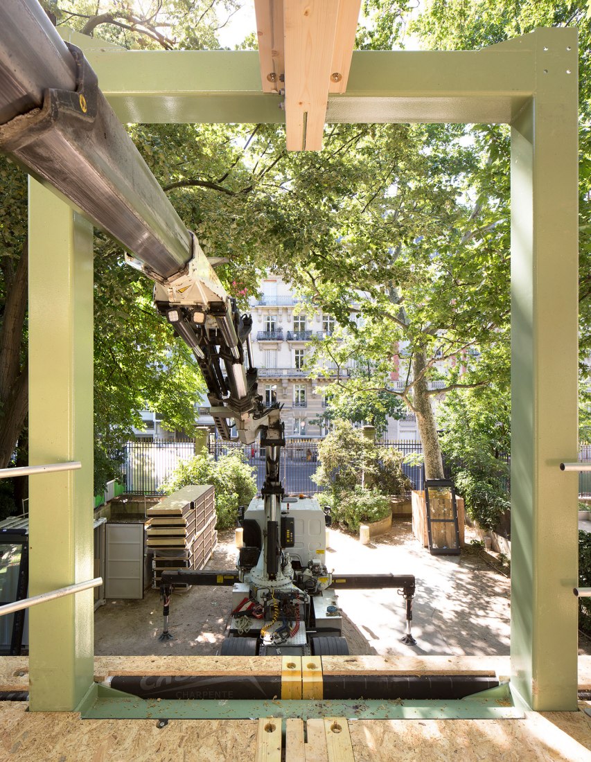 Wooden nursery in Luxembourg Gardens by Djuric Tardio Architectes. Photograph by Clément Guillaume