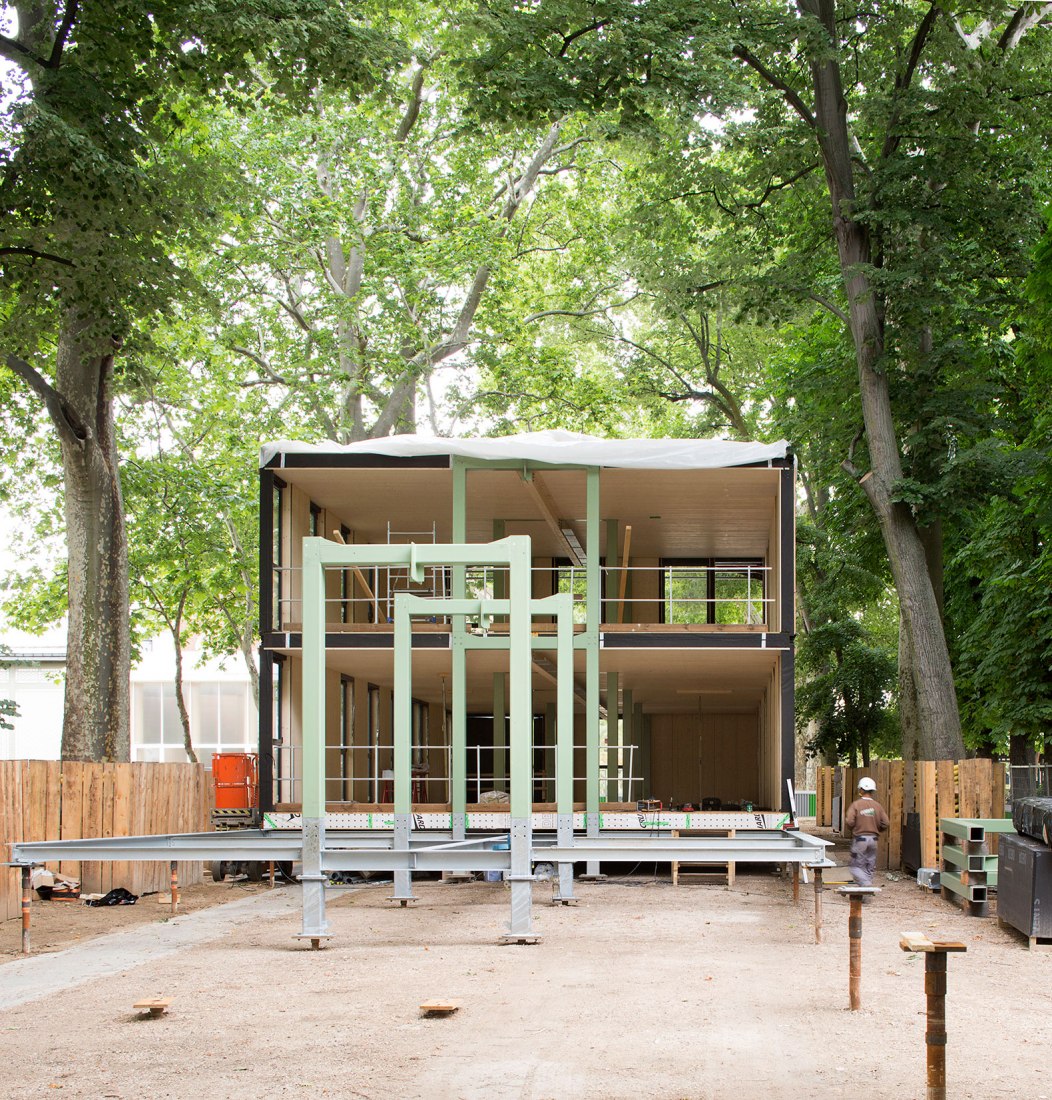 Wooden nursery in Luxembourg Gardens by Djuric Tardio Architectes. Photograph by Clément Guillaume