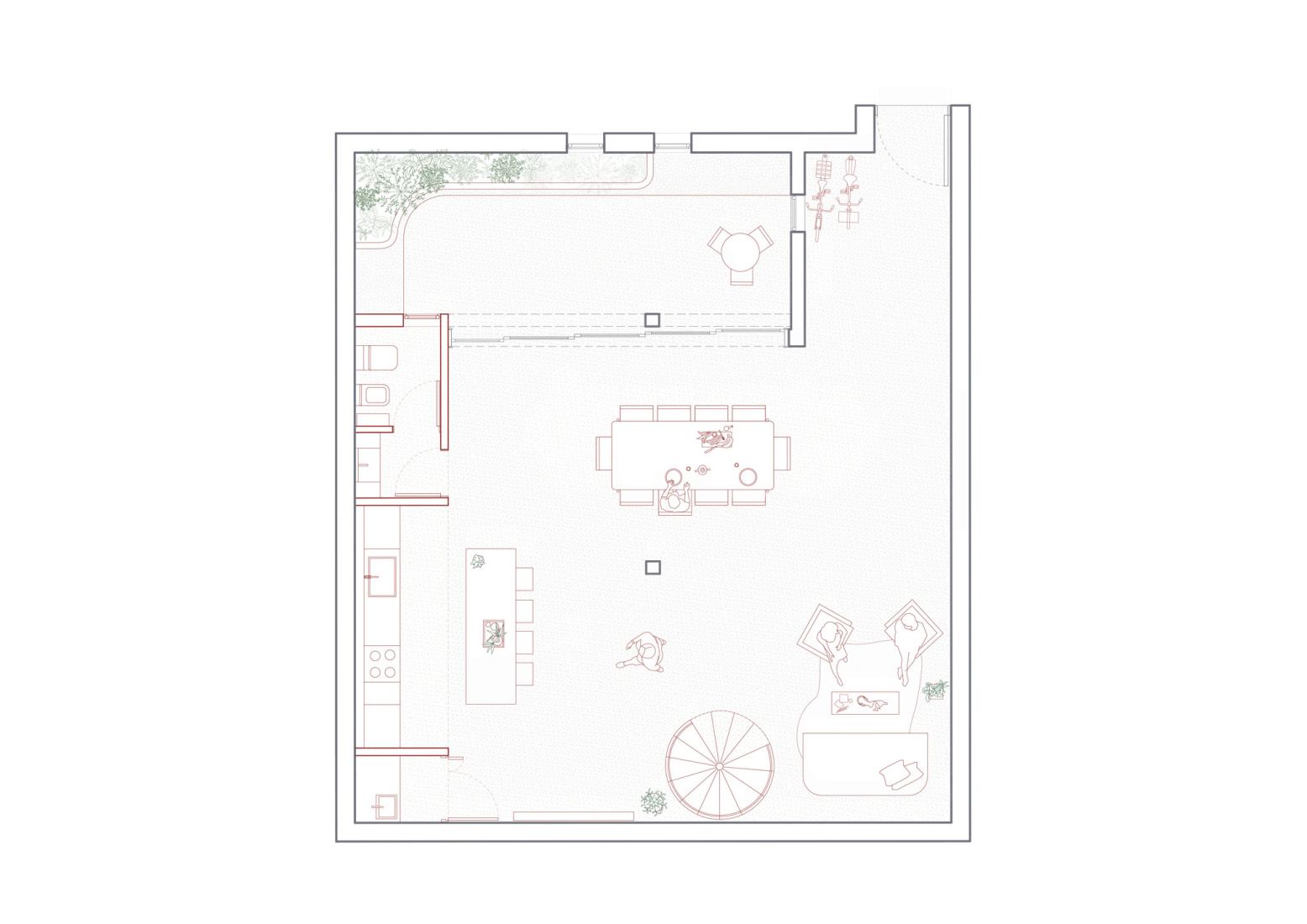 Ground floor plan. Espacio B by Dodds Estudio. 