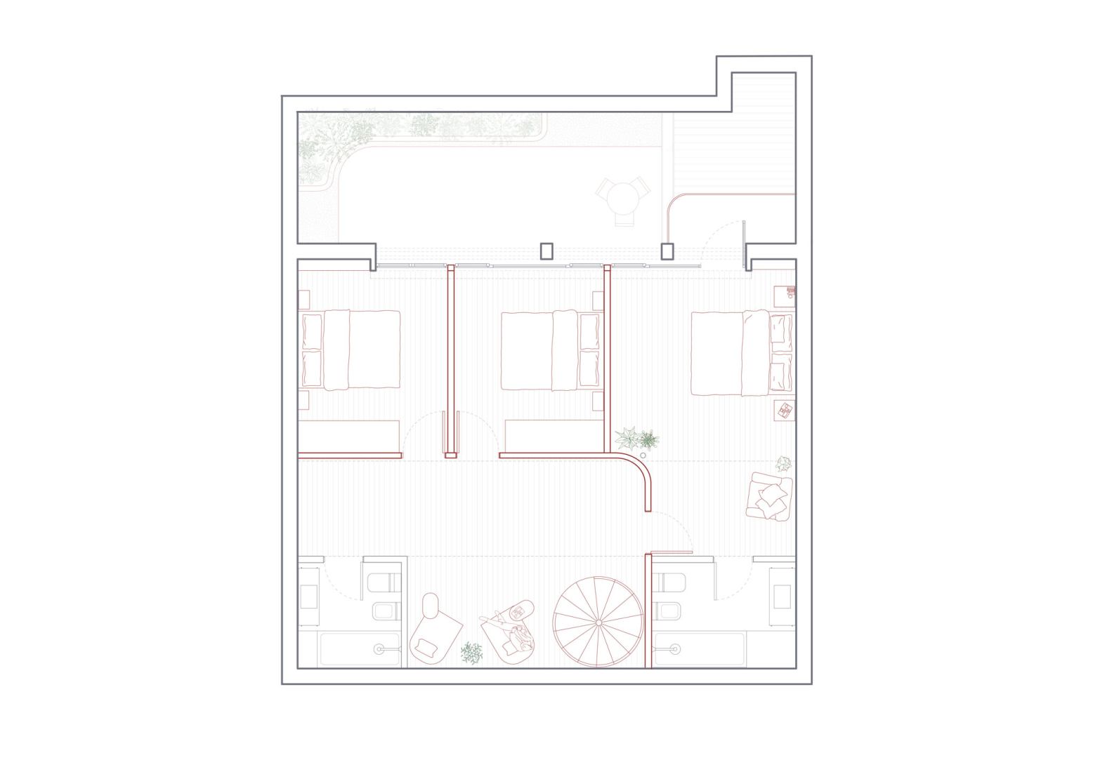 Upper floor plan. Espacio B by Dodds Estudio. 