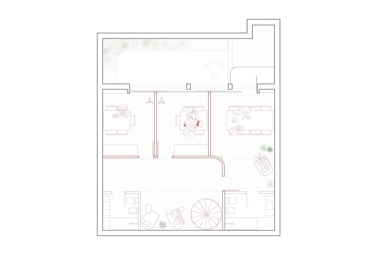 Upper floor plan. Espacio B by Dodds Estudio. 