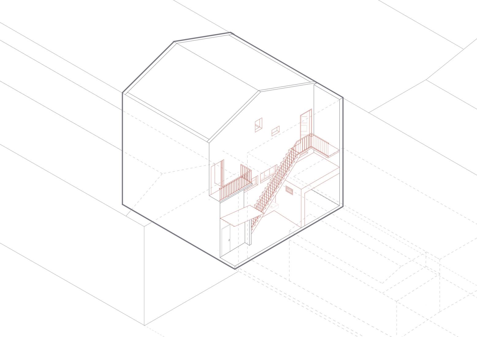 Previous axonometry. Espacio B by Dodds Estudio. 