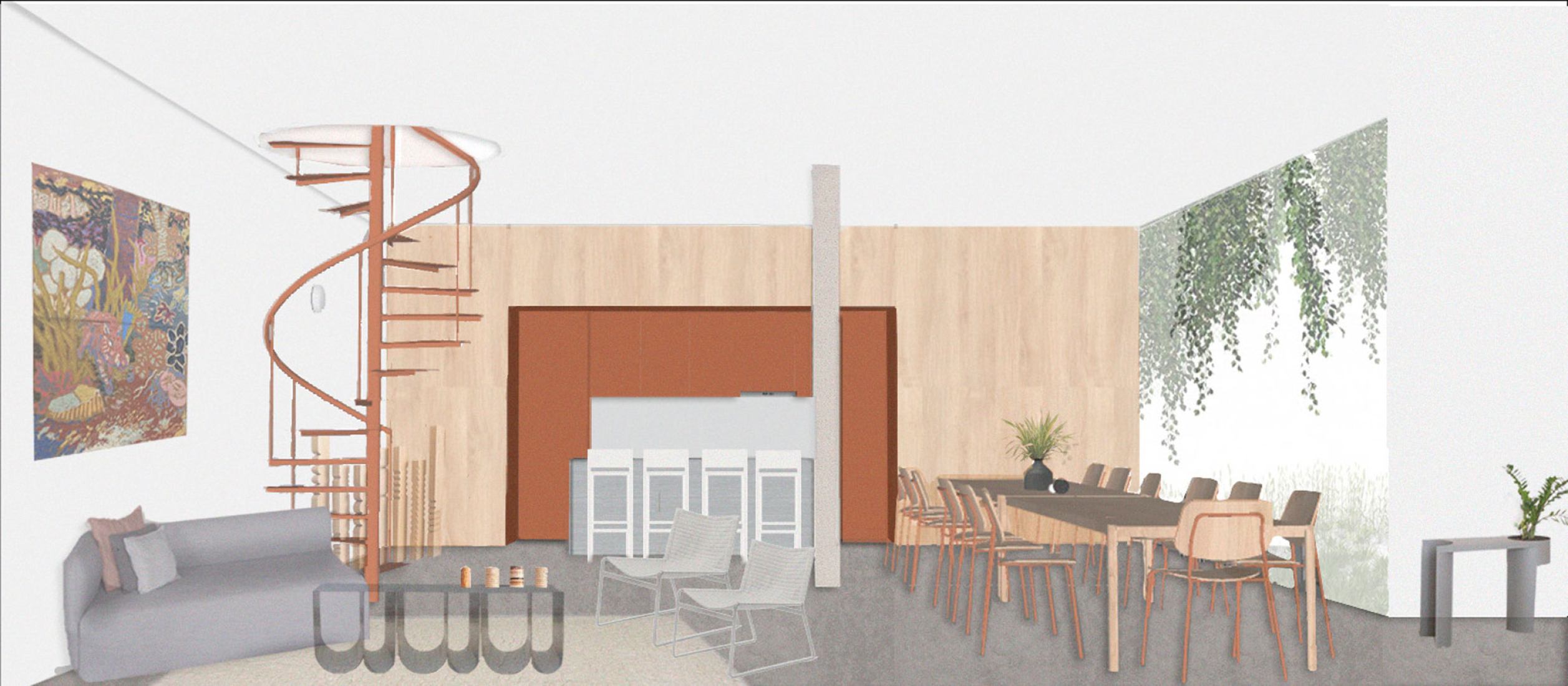 Ground floor rendering. Espacio B by Dodds Estudio. 
