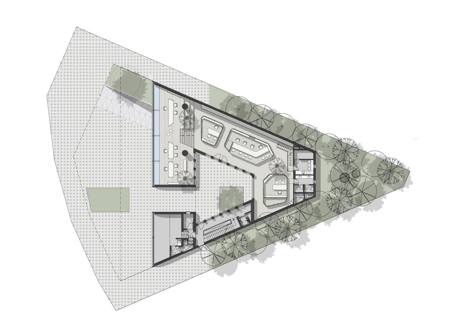 Plano de planta de accesos. Sede regional de LSB por Domaine Public Architects. 