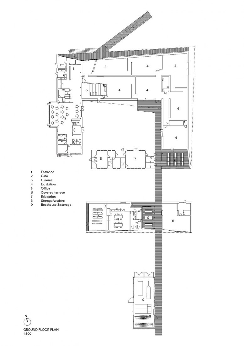 Plano de planta. Centro de interpretación del Mar de Wadden por Dorte Mandrup. 