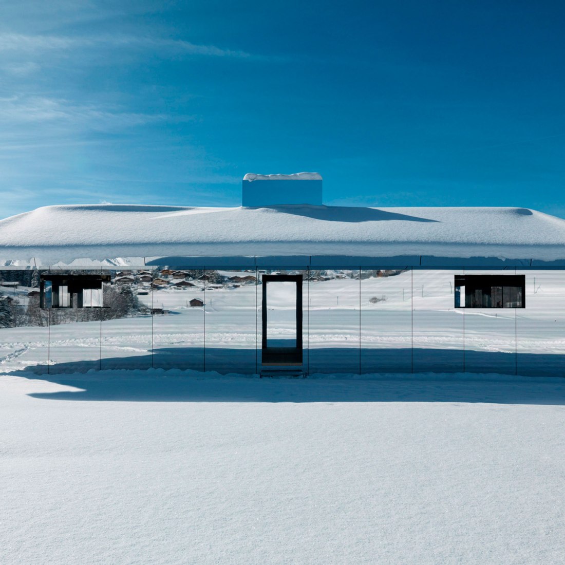 Mirage house installed in Swiss alps by  Doug Aitken. Photography by Stefan Altenburger, courtesy of Doug Aitken