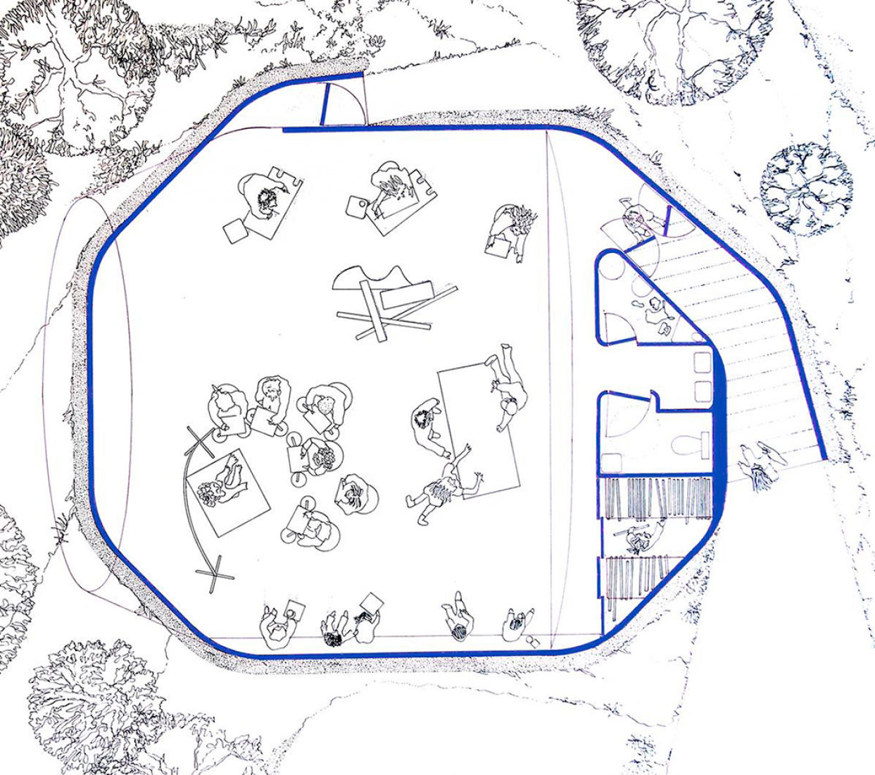 Planta baja. Drawing Studio en UAB por CRAB Studio.