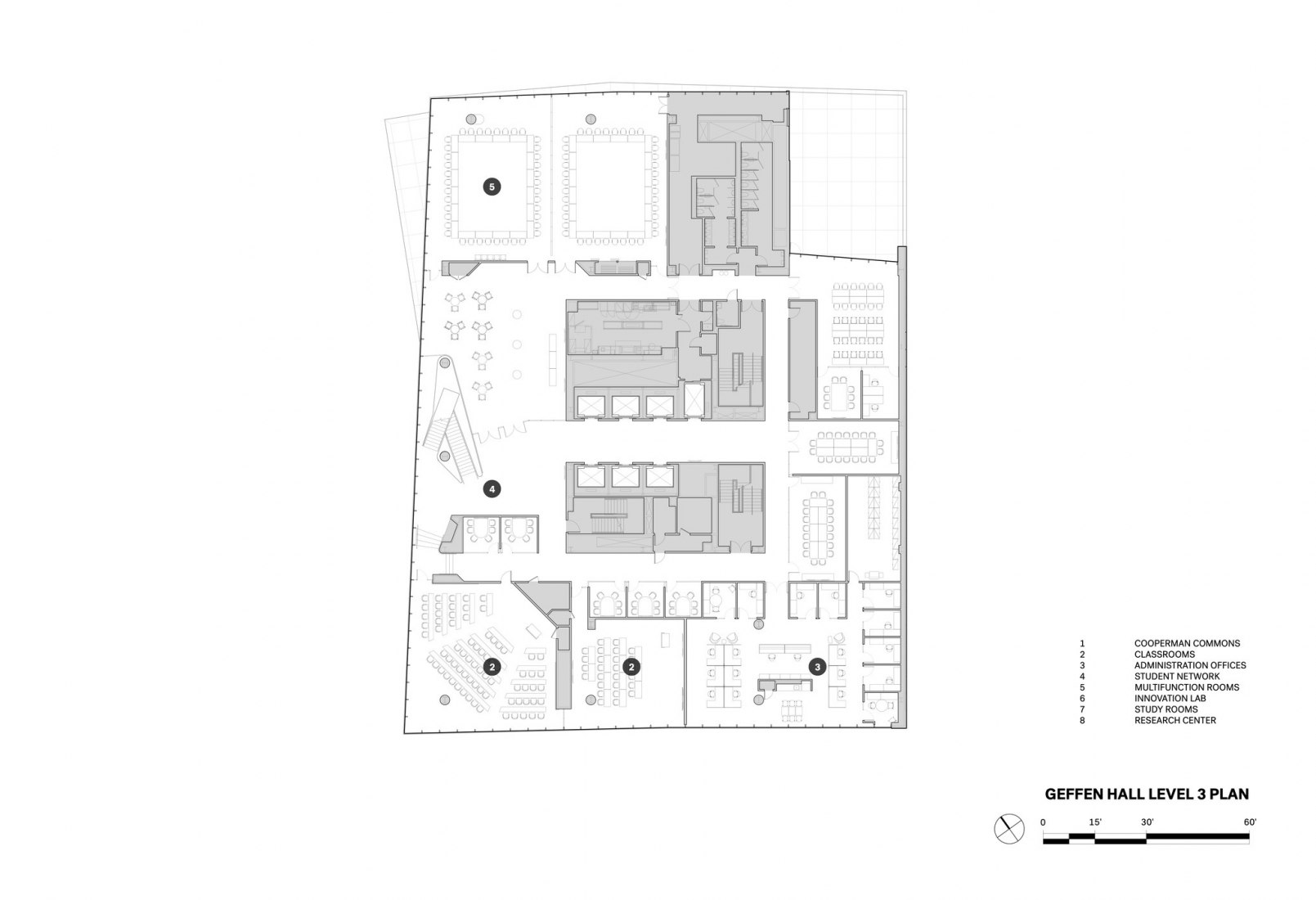 Plano de planta tercera, Geffen Hall. Escuela de Negocios de la Universidad de Columbia por DS+R.