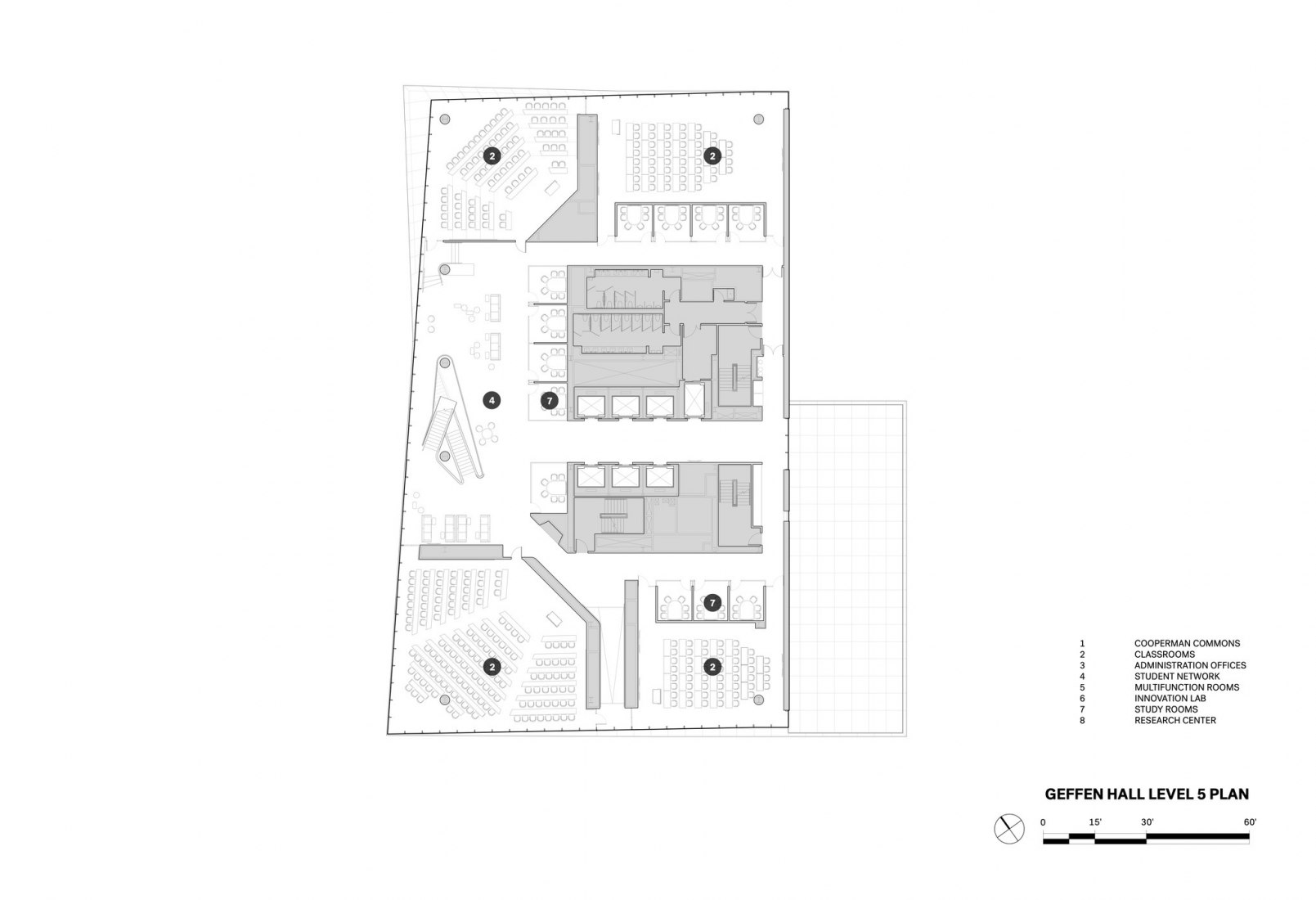 Plano de planta quinta, Geffen Hall. Escuela de Negocios de la Universidad de Columbia por DS+R.