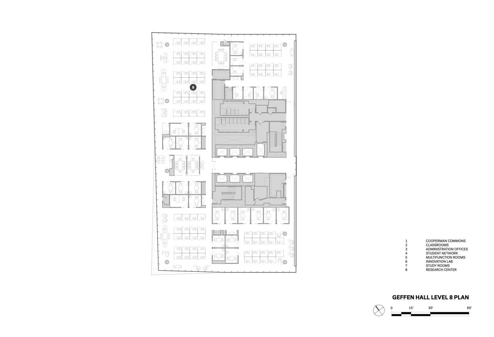 Plano de planta octava, Geffen Hall. Escuela de Negocios de la Universidad de Columbia por DS+R.
