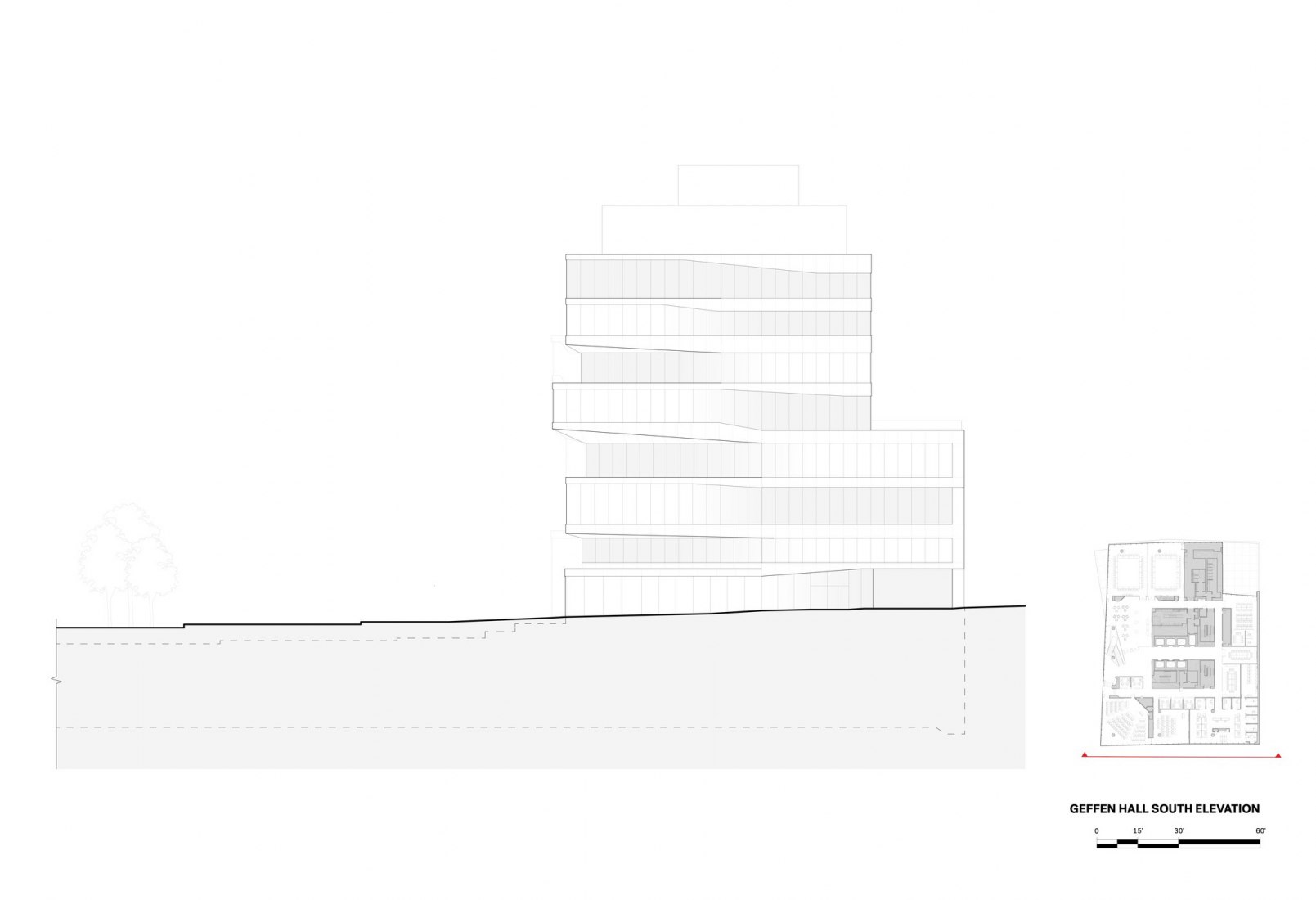 Alzado sur, Geffen Hall. Escuela de Negocios de la Universidad de Columbia por DS+R.