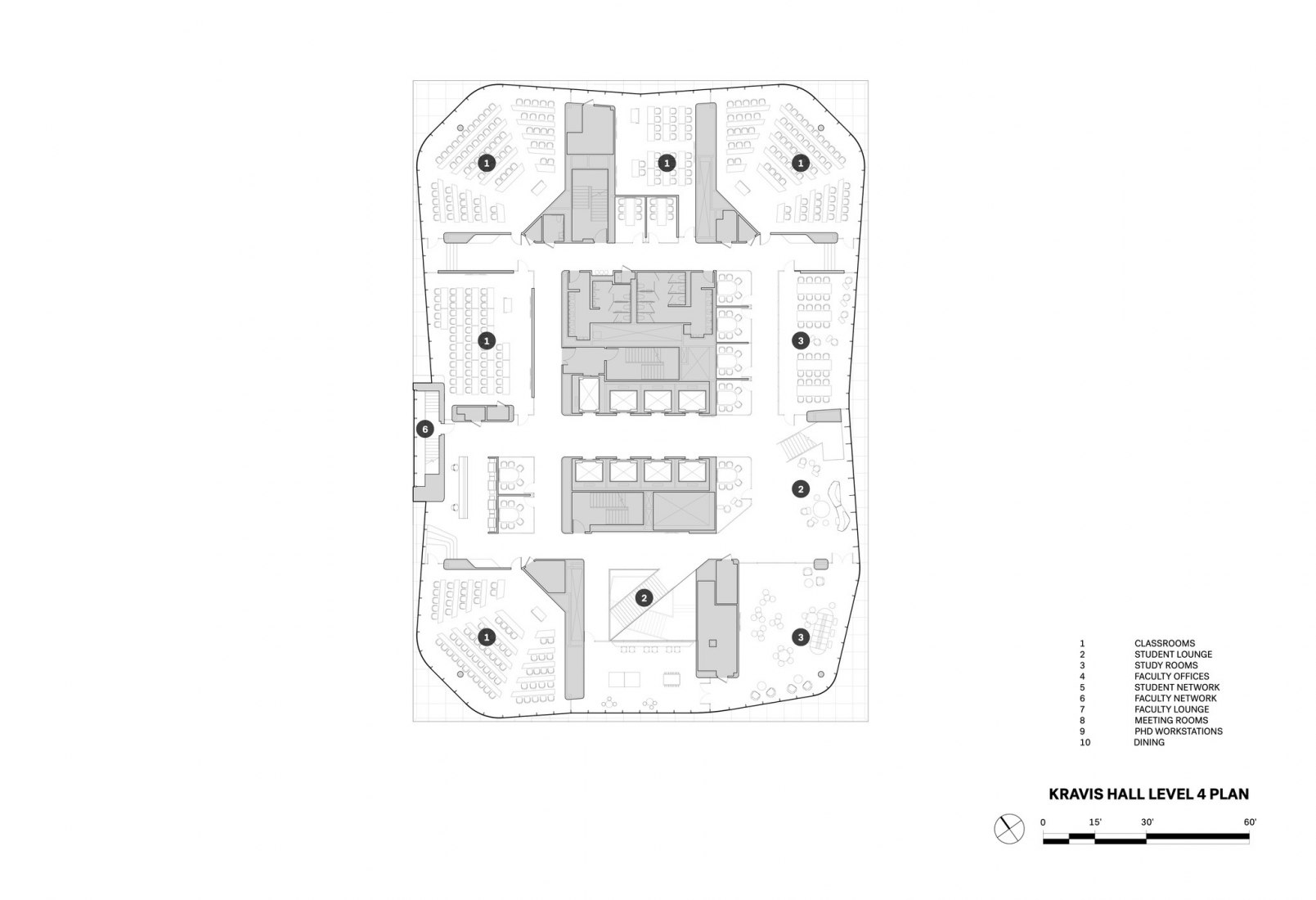 Plano de planta cuarta, Kravis Hall. Escuela de Negocios de la Universidad de Columbia por DS+R.