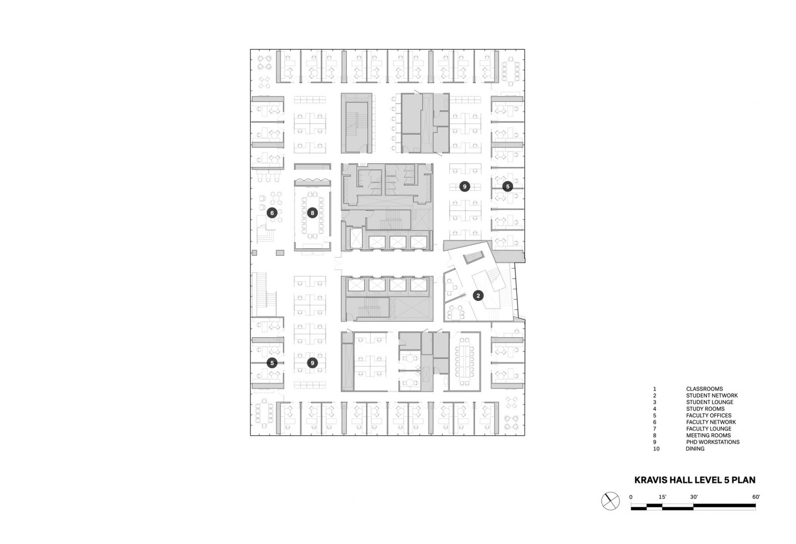 Plano de planta quinta, Kravis Hall. Escuela de Negocios de la Universidad de Columbia por DS+R.
