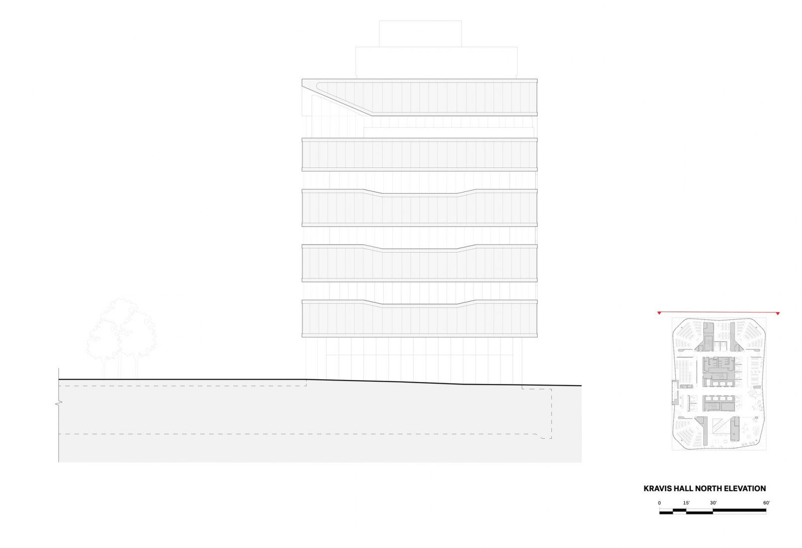 Alzado norte, Kravis Hall. Escuela de Negocios de la Universidad de Columbia por DS+R.