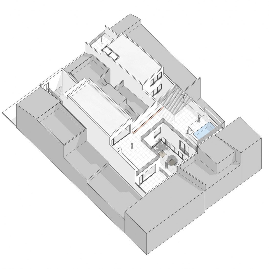Axonometría. Casa WIIK por DTR_studio architects.