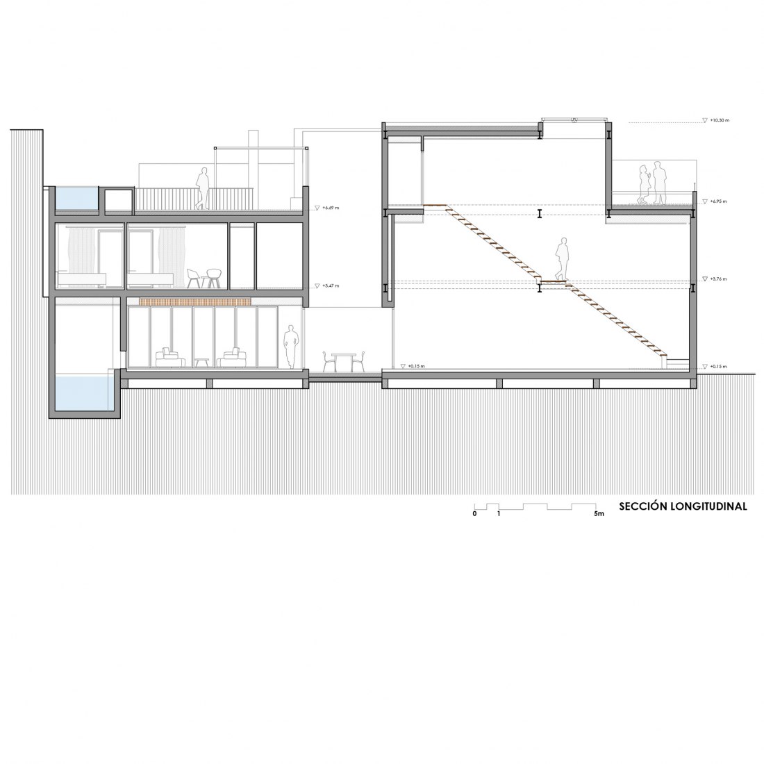 Sección longitudinal. Casa WIIK por DTR_studio architects.
