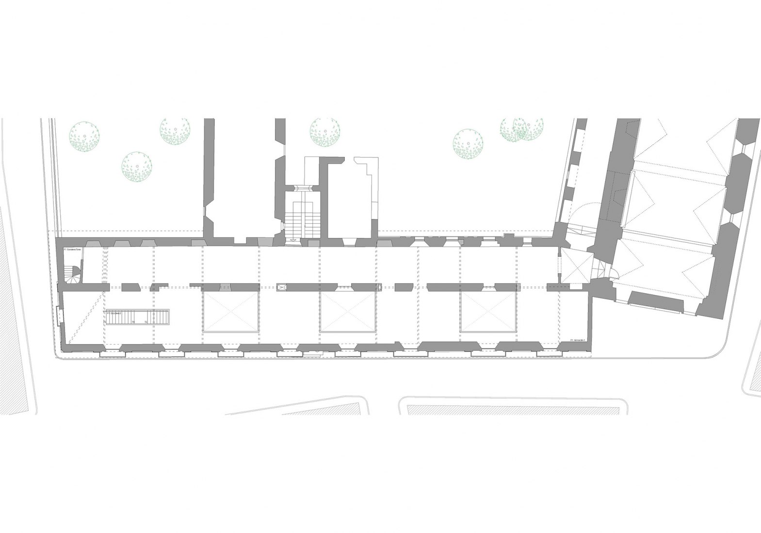 Renovated first floor plan. Rehabilitation and conditioning of the Jesuit College by DUNAR arquitectos + TRAX.