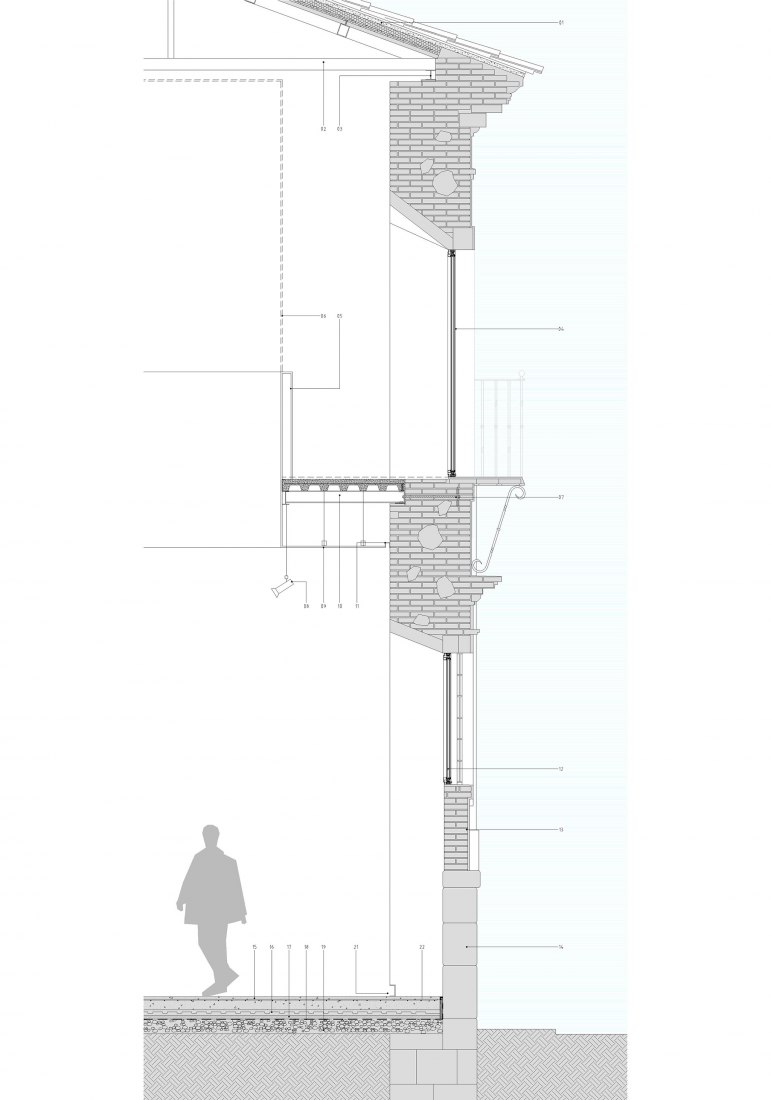 Renovated constructive section plan. Rehabilitation and conditioning of the Jesuit College by DUNAR arquitectos + TRAX.