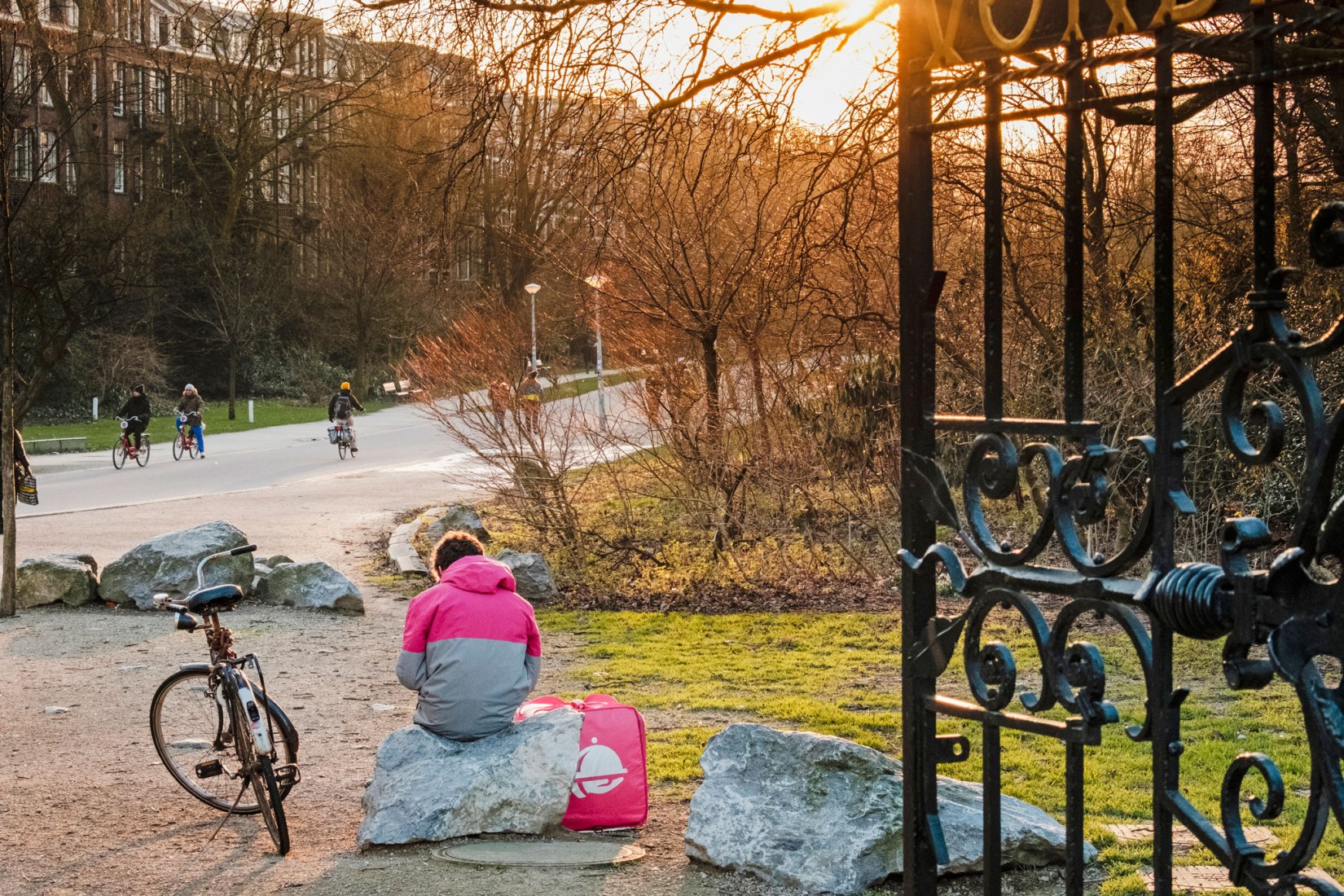 Foodora deliverer, Vondelpark, Amsterdam, 2018. Photo by Johannes Schwartz