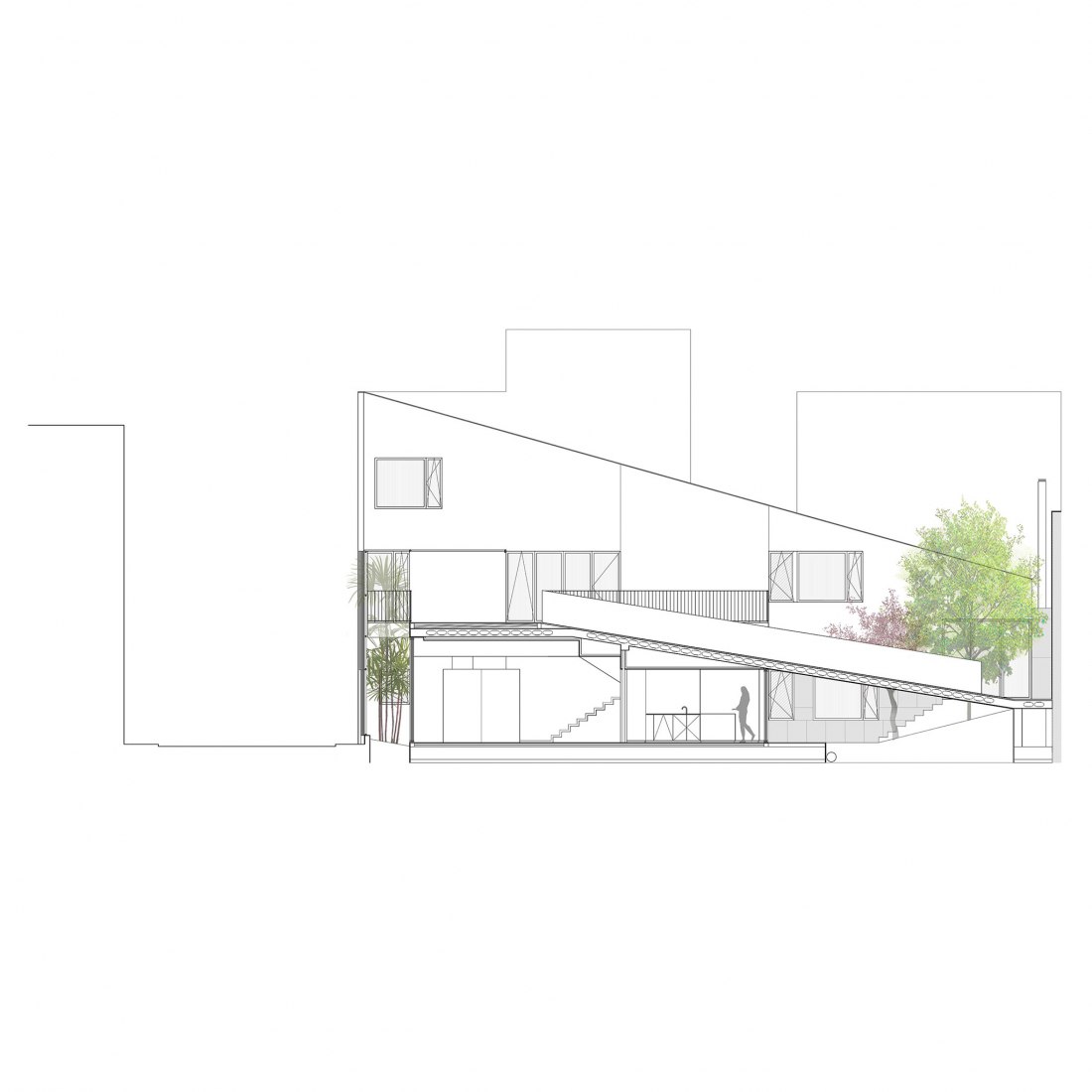 Sección. Vivienda unifamiliar entre medianeras en Vila Real por Juan Marco Marco.