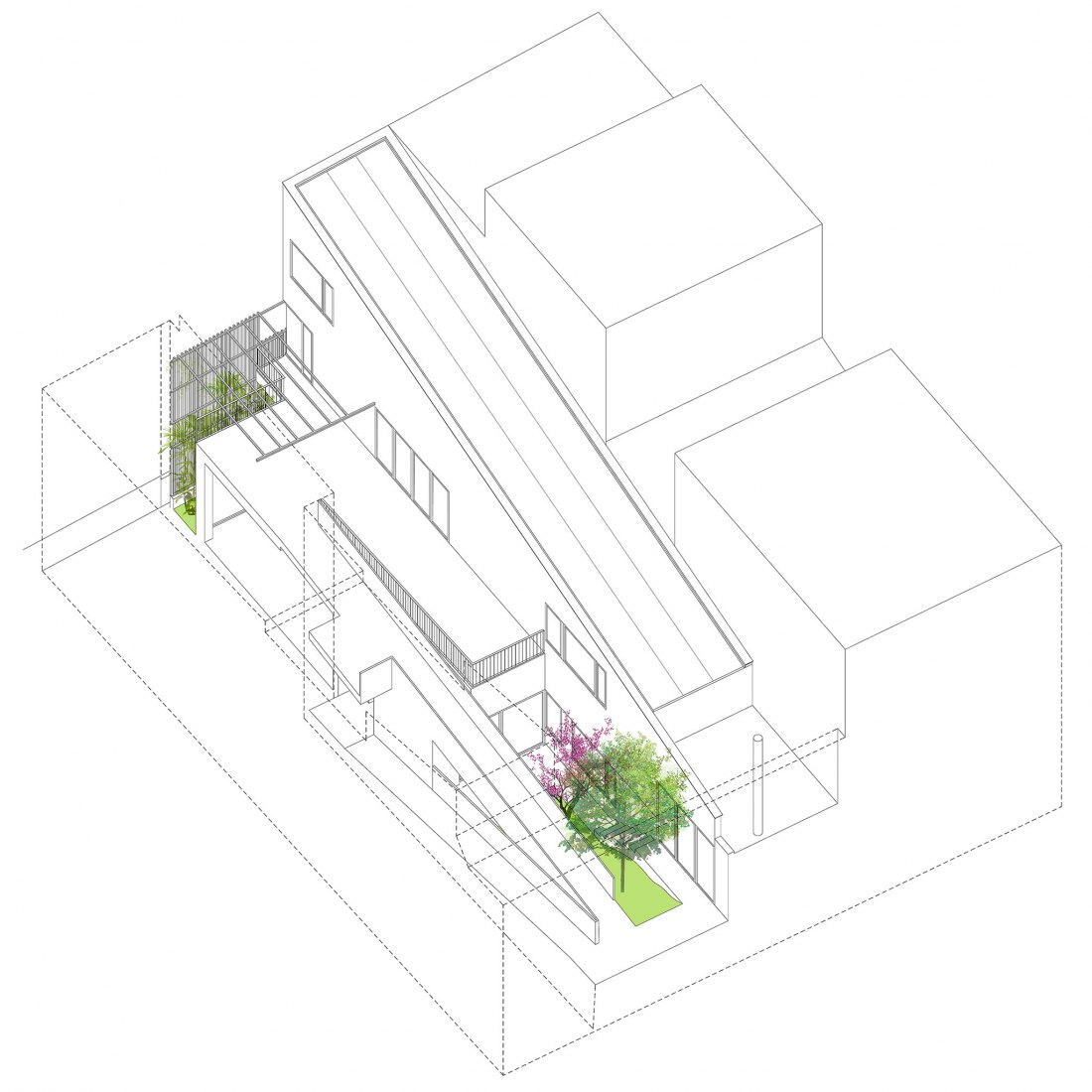 Axonometría. Vivienda unifamiliar entre medianeras en Vila Real por Juan Marco Marco.