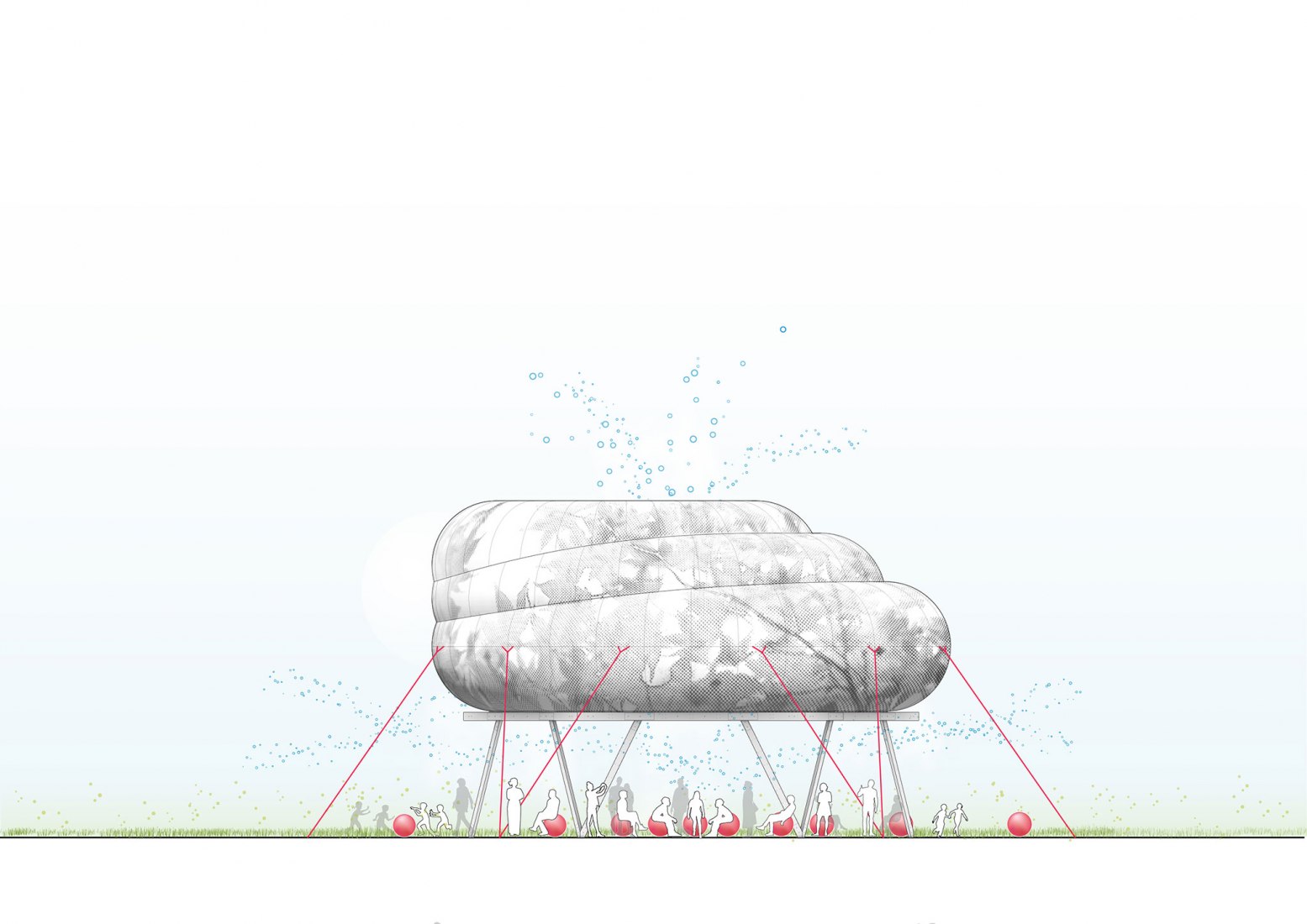 Daytime elevation plan. CLOUDROOM. Bioclimatic Outdoor Classroom by Ecosistema Urbano.