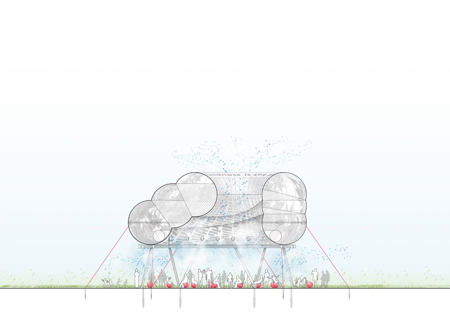 Section. CLOUDROOM. Bioclimatic Outdoor Classroom by Ecosistema Urbano.