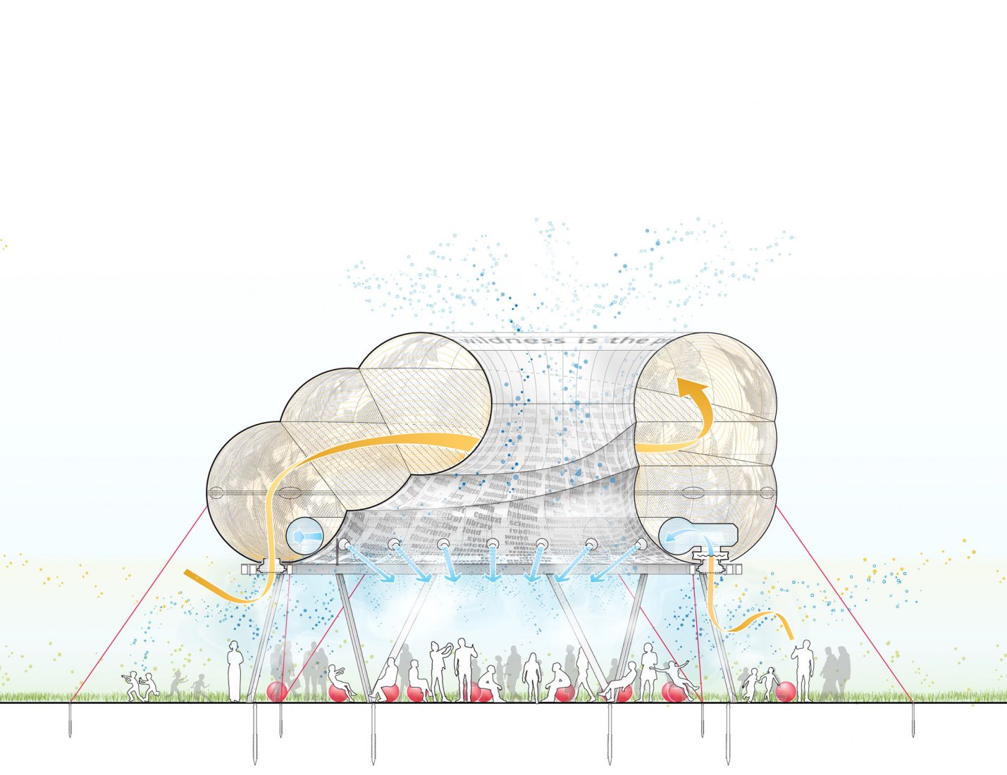 Section. CLOUDROOM. Bioclimatic Outdoor Classroom by Ecosistema Urbano.