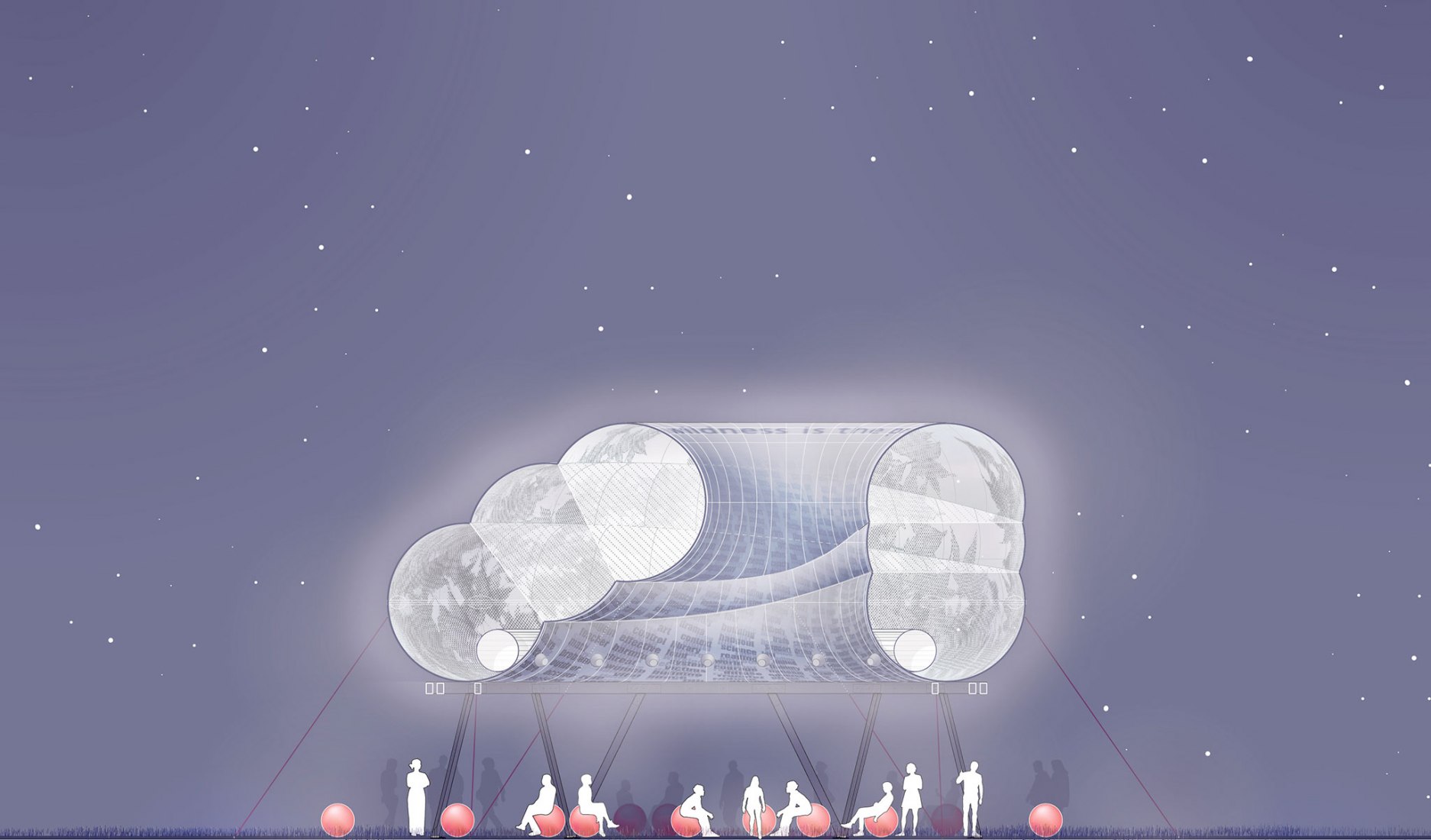 Nighttime section. CLOUDROOM. Bioclimatic Outdoor Classroom by Ecosistema Urbano.