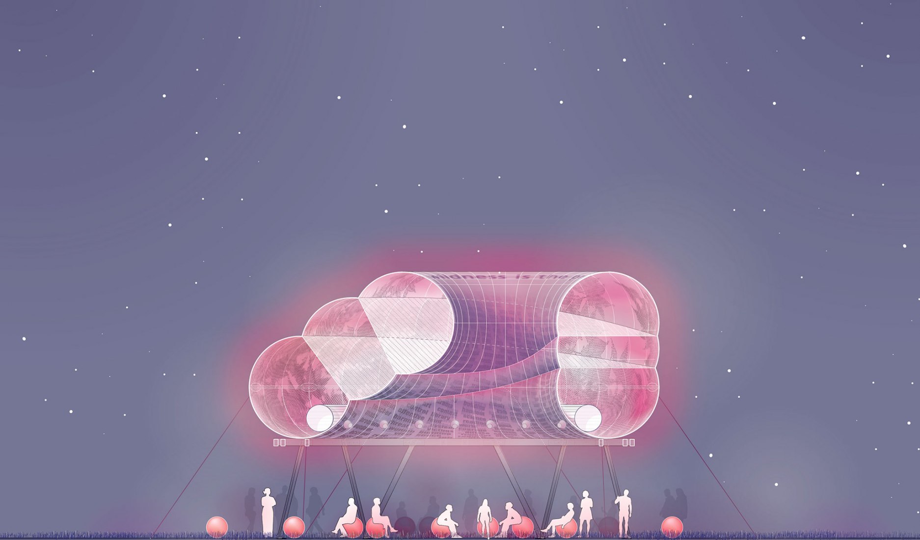 Nighttime section. CLOUDROOM. Bioclimatic Outdoor Classroom by Ecosistema Urbano.