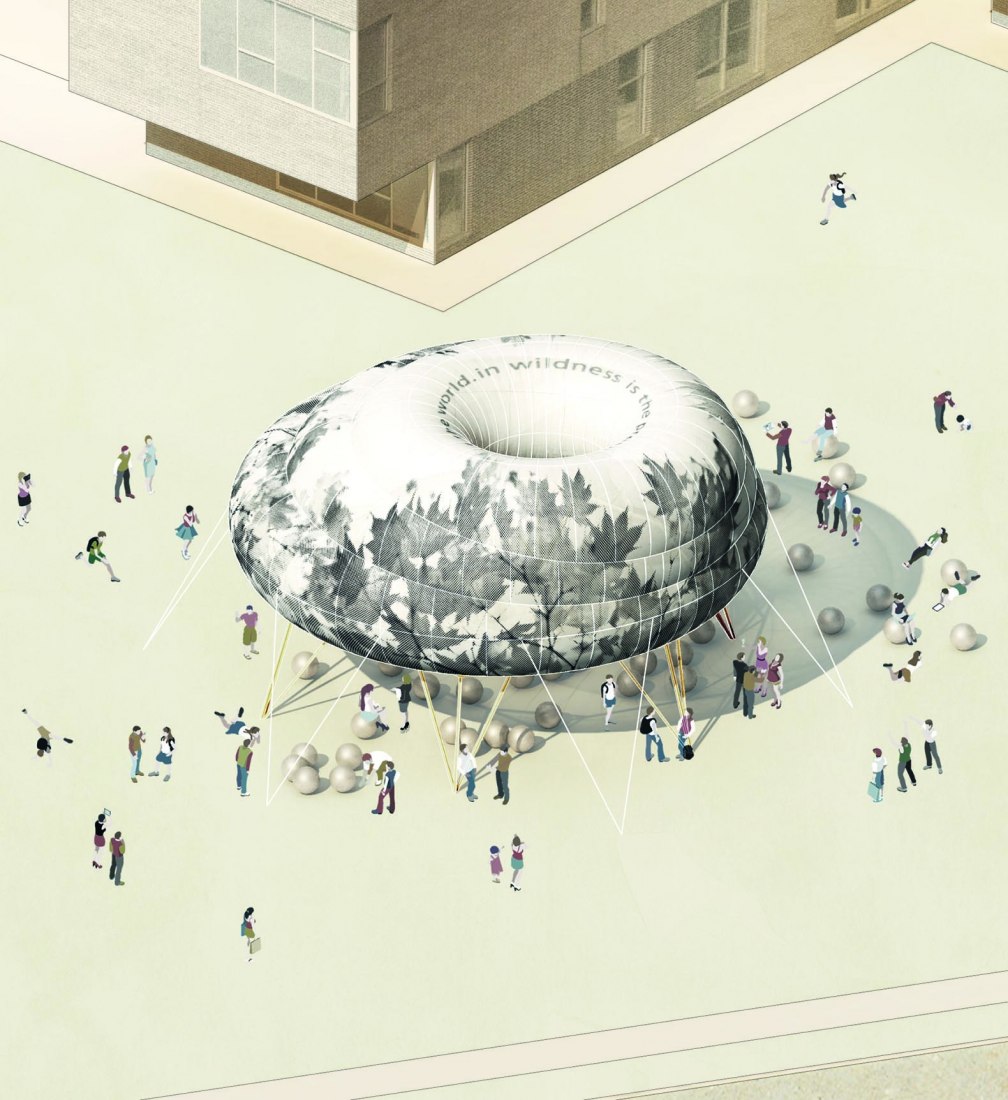 Rendering. CLOUDROOM. Bioclimatic Outdoor Classroom by Ecosistema Urbano.