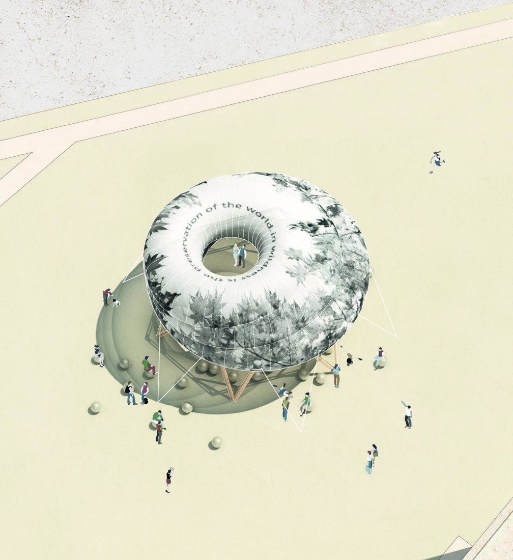 Rendering. CLOUDROOM. Bioclimatic Outdoor Classroom by Ecosistema Urbano.