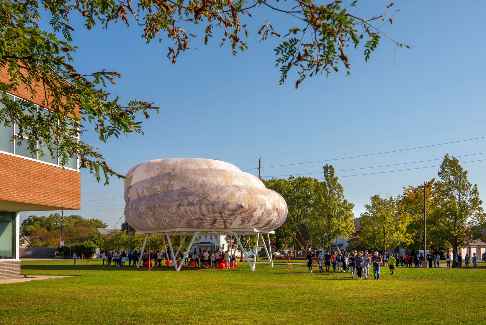 CLOUDROOM. Bioclimatic Outdoor Classroom by Ecosistema Urbano. Photograph by Hadley Fruits