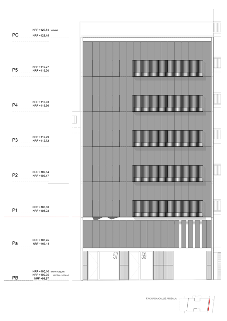 Elevation through Arizala street. Arizala's building by AVA Studio scp. Image © Courtesy of AVA Studio scp.