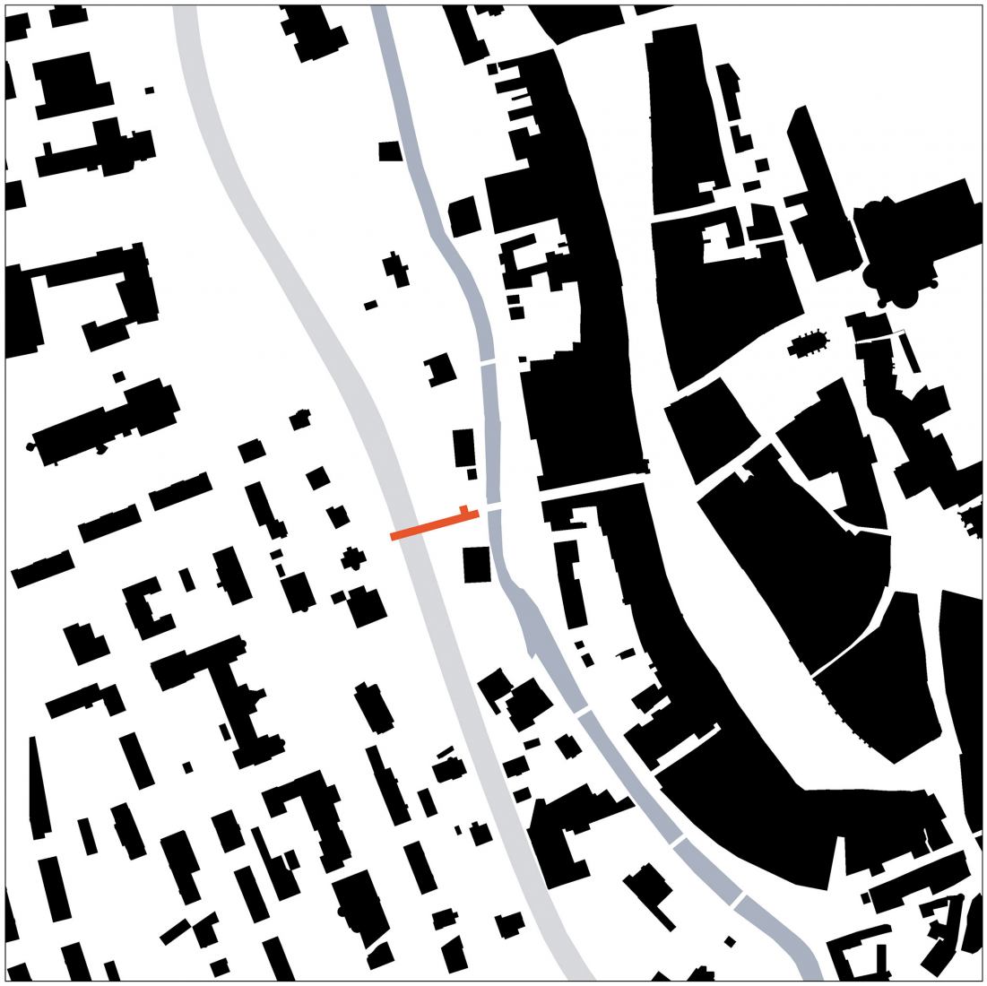 Plano de situación. Pasarela en Litomyšl por Ehl & Koumar Architekti.
