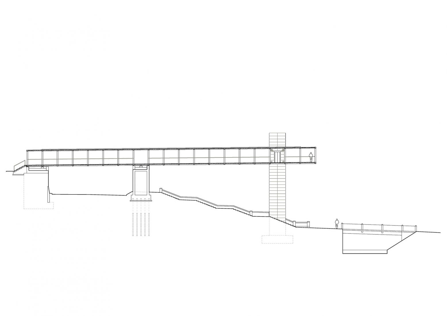 Sección. Pasarela en Litomyšl por Ehl & Koumar Architekti.