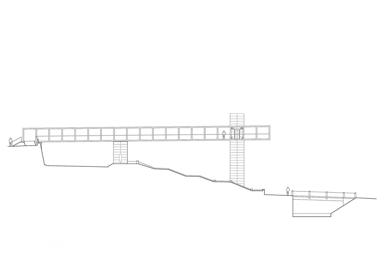 Alzado sur. Pasarela en Litomyšl por Ehl & Koumar Architekti.