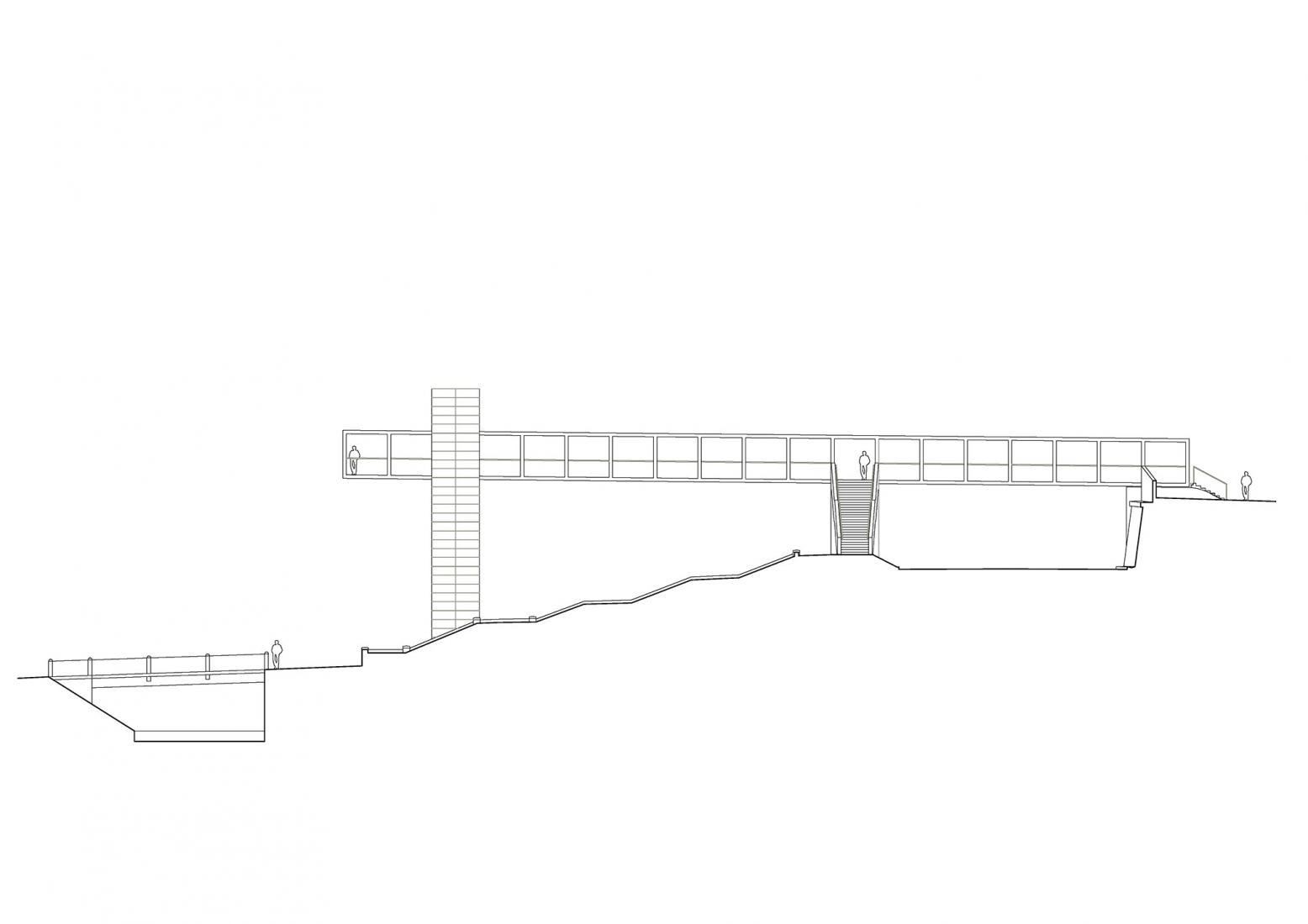 Alzado norte. Pasarela en Litomyšl por Ehl & Koumar Architekti.