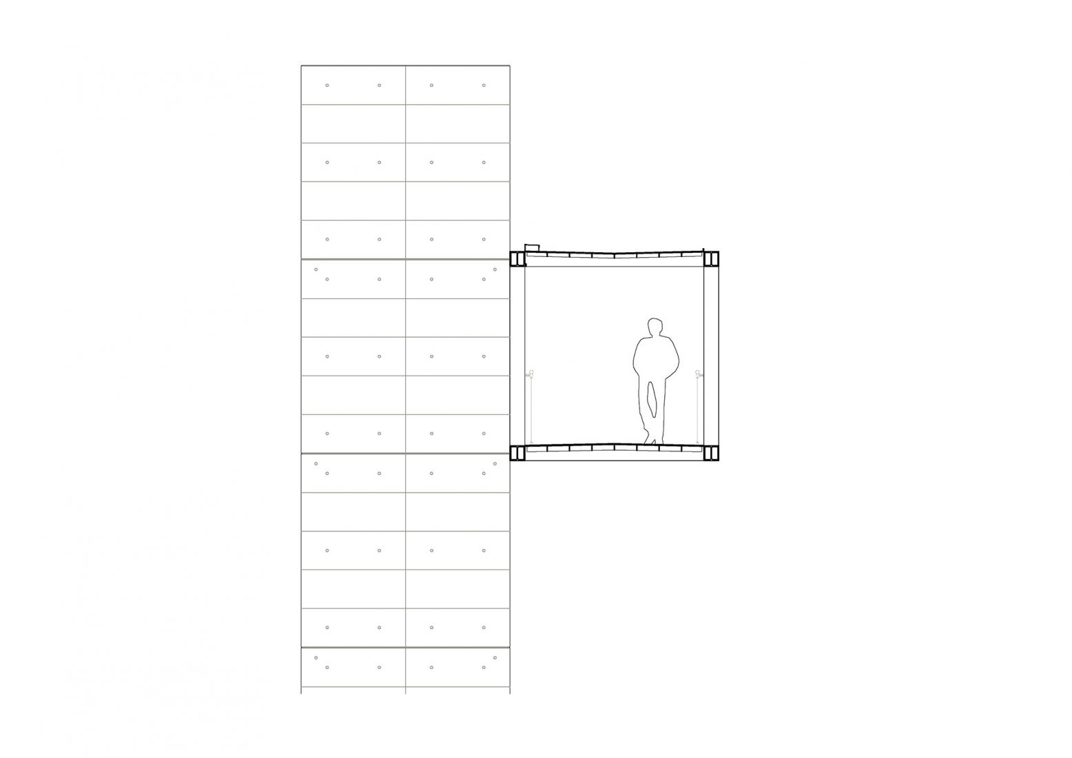 Detalle sección transversal. Pasarela en Litomyšl por Ehl & Koumar Architekti.