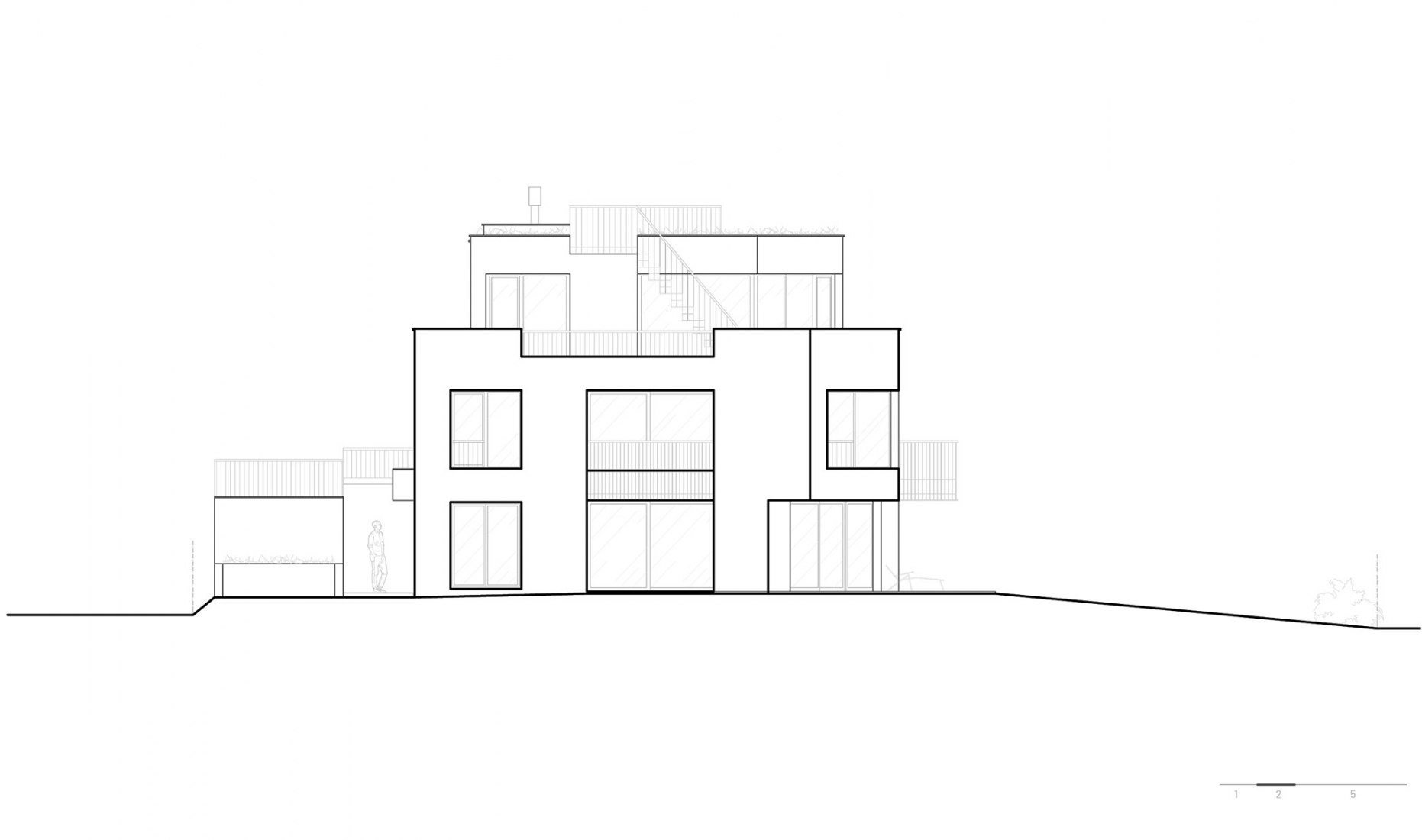 Alzado oeste. Residencia Eisenerz por Apropos Architects.
