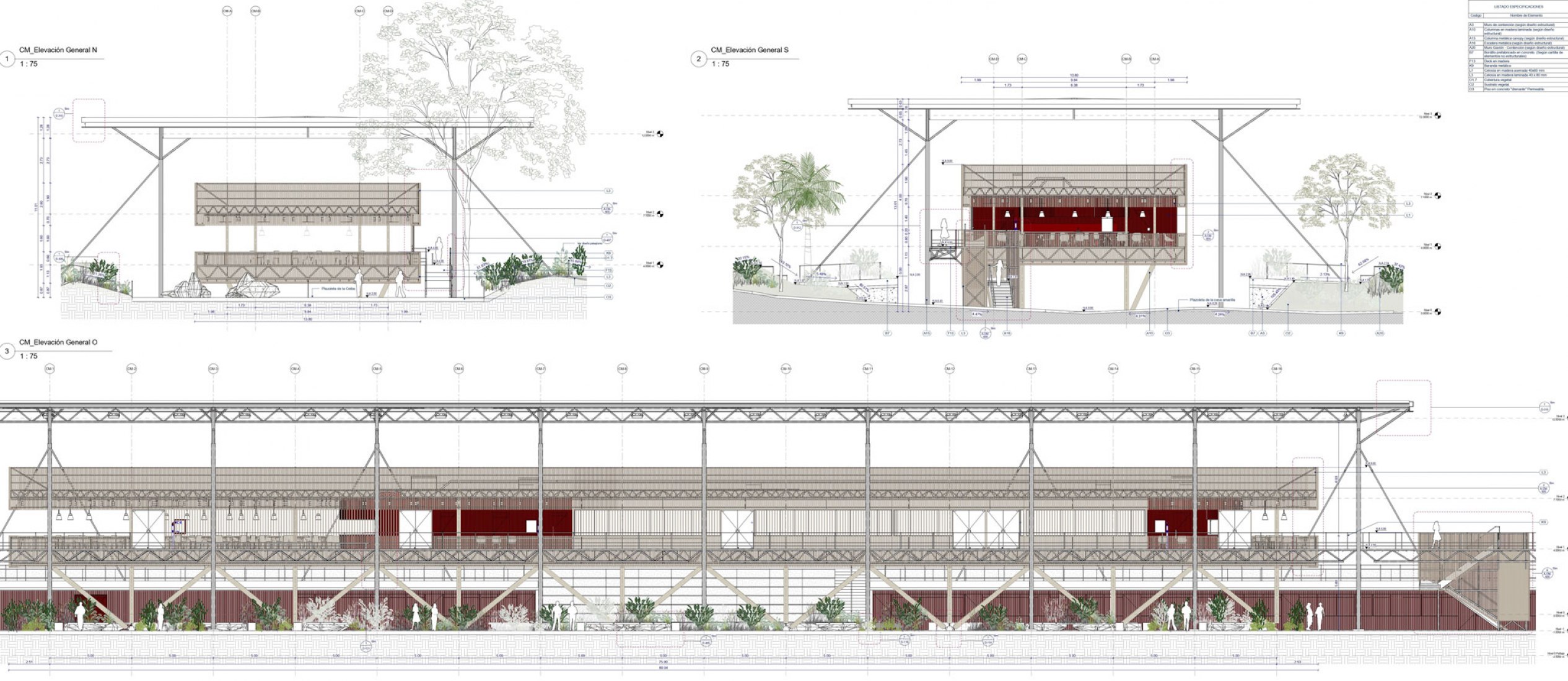 Elevations. Control and operations center by El Equipo Mazzanti.
